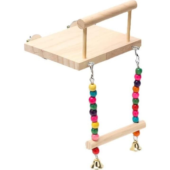 Plataforma y Columpio para Aves DEFKIYT - 14x12 cm, Madera Natural