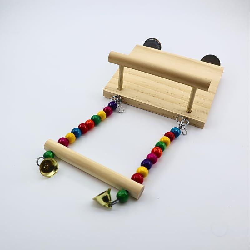 Plataforma y Columpio para Aves DEFKIYT - 14x12 cm, Madera Natural