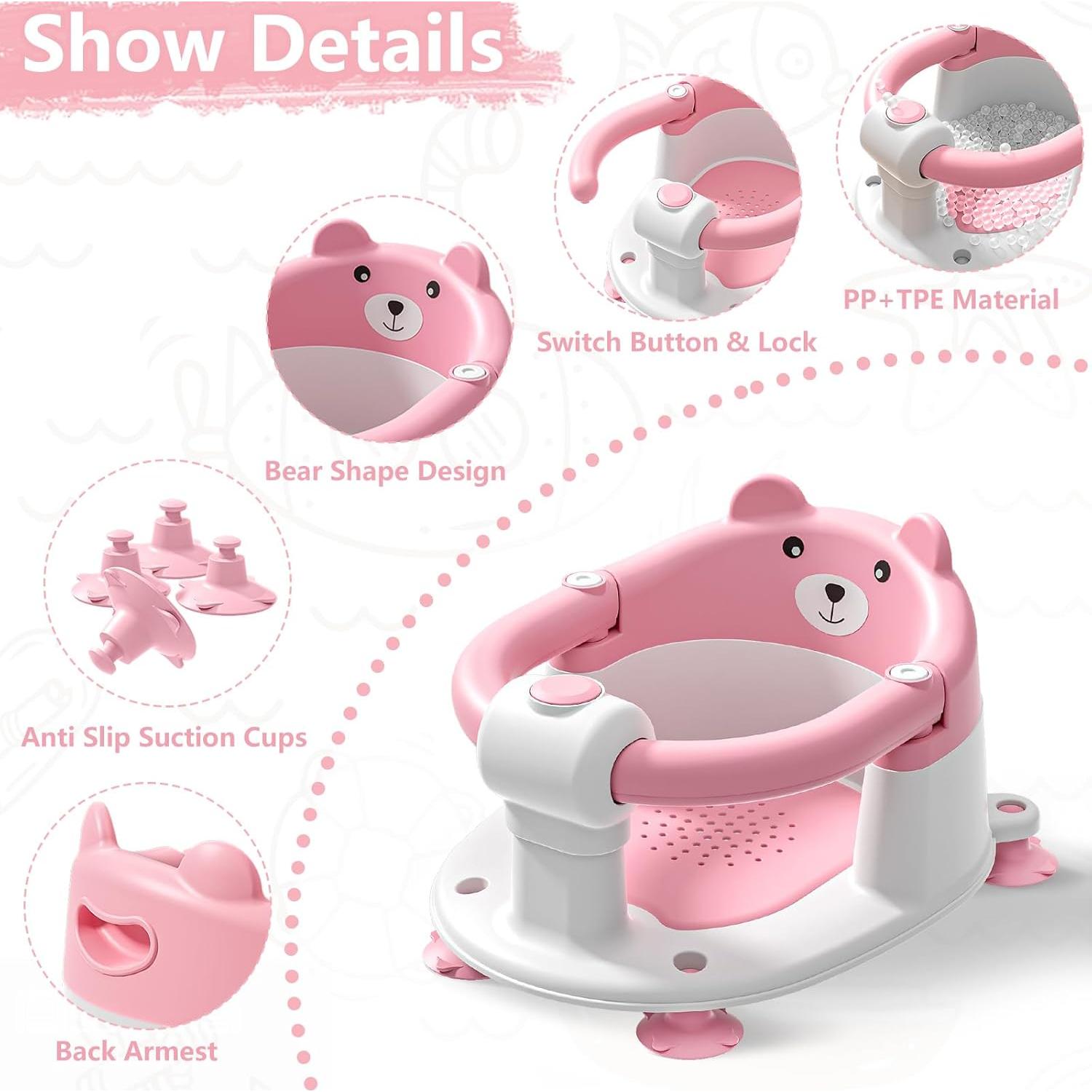 Asiento de Baño Antideslizante Tavlshero Rosa para Bebés 6-36 Meses