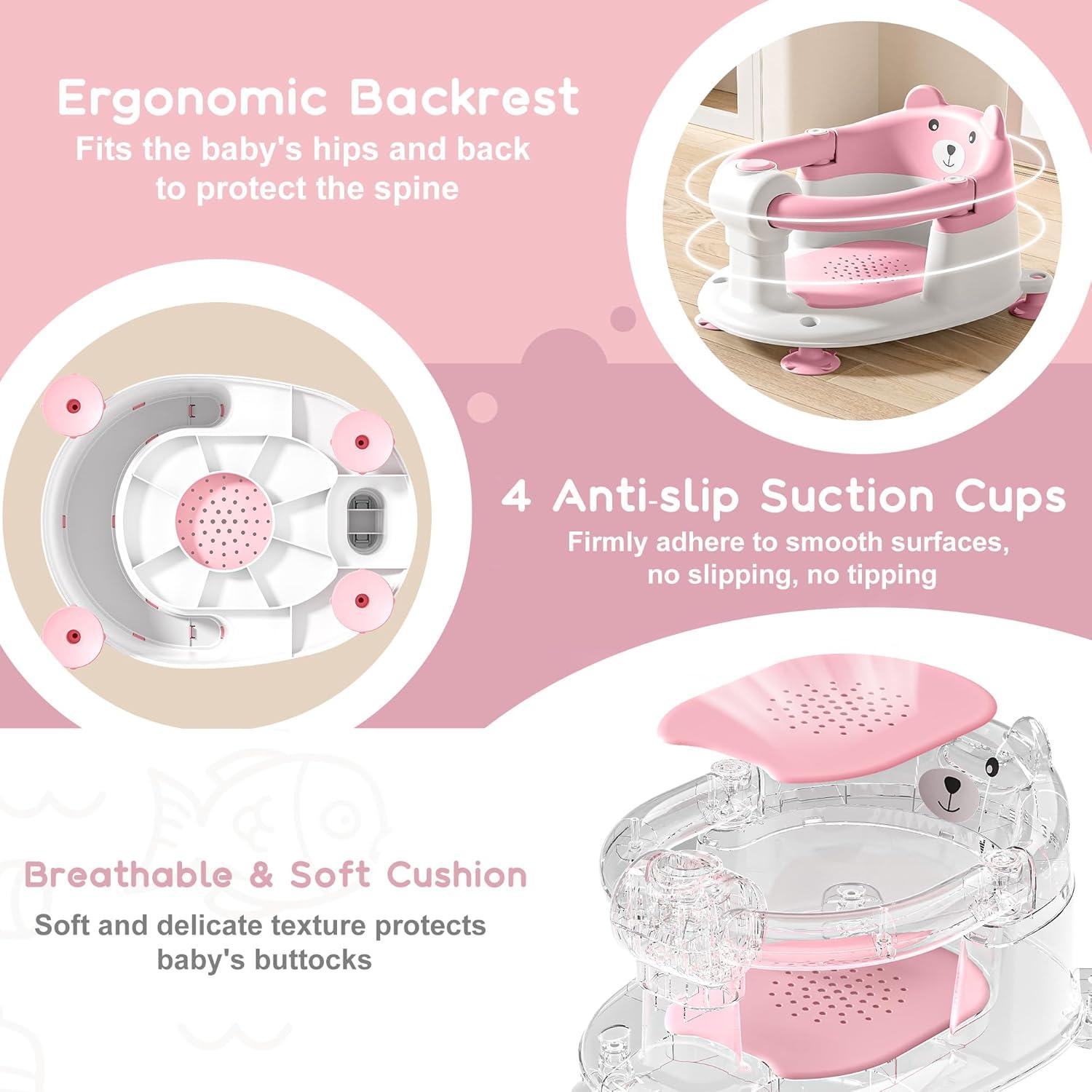 Asiento de Baño Antideslizante Tavlshero Rosa para Bebés 6-36 Meses