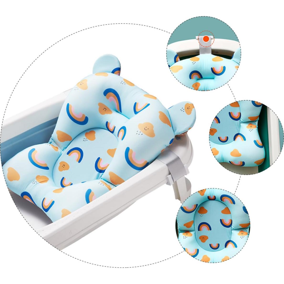 Cojín de Baño Antideslizante para Bebés - Azul Arcoíris