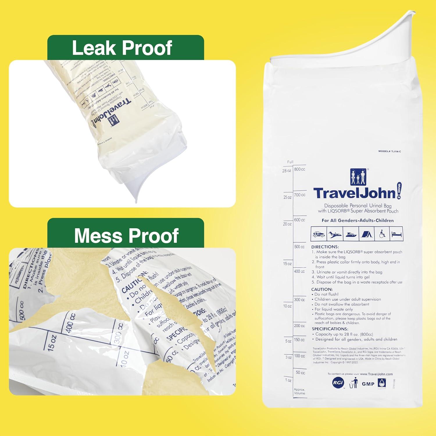 Orinal desechable TravelJohn 800 ml resellable - Paquete de 6