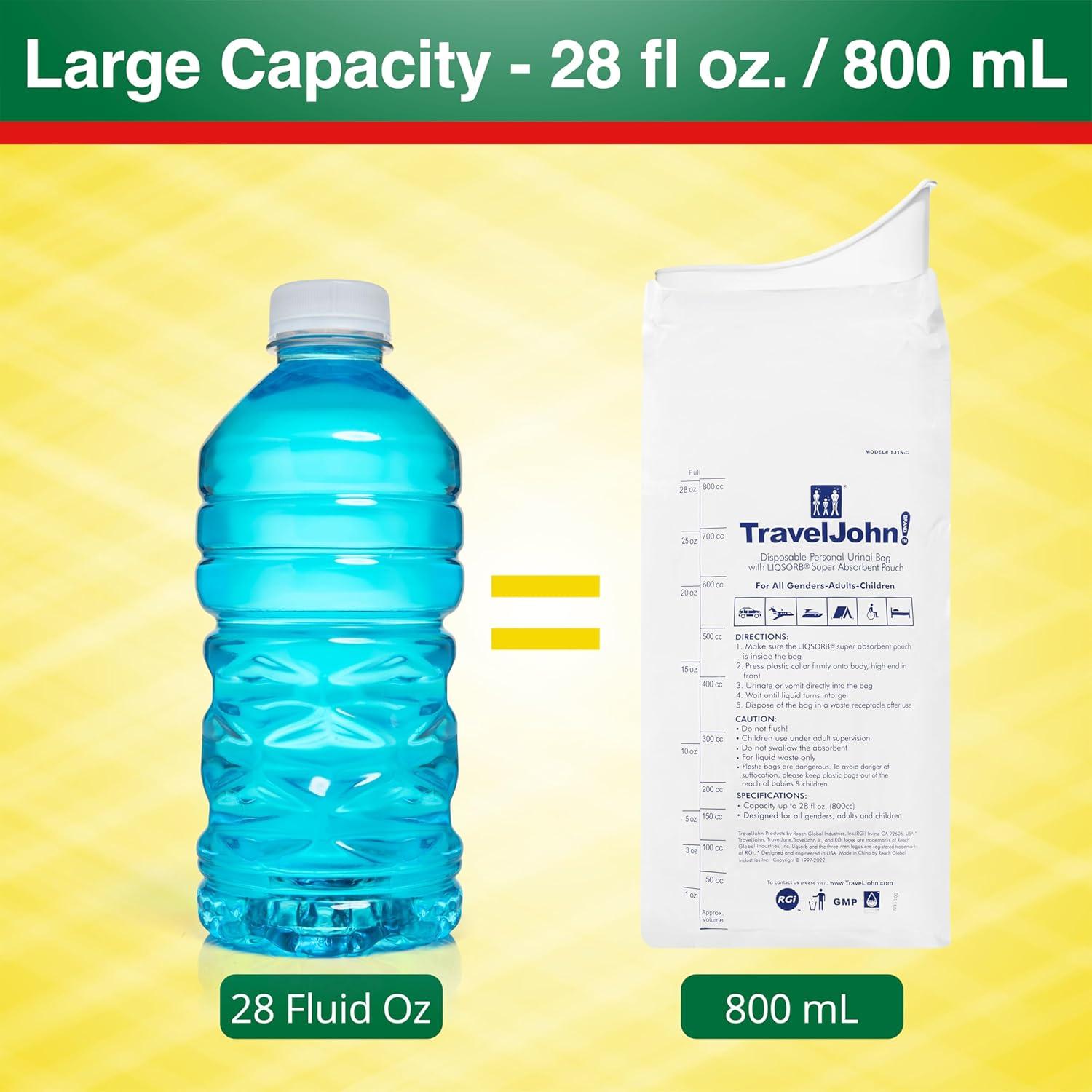 Orinal desechable TravelJohn 800 ml resellable - Paquete de 6