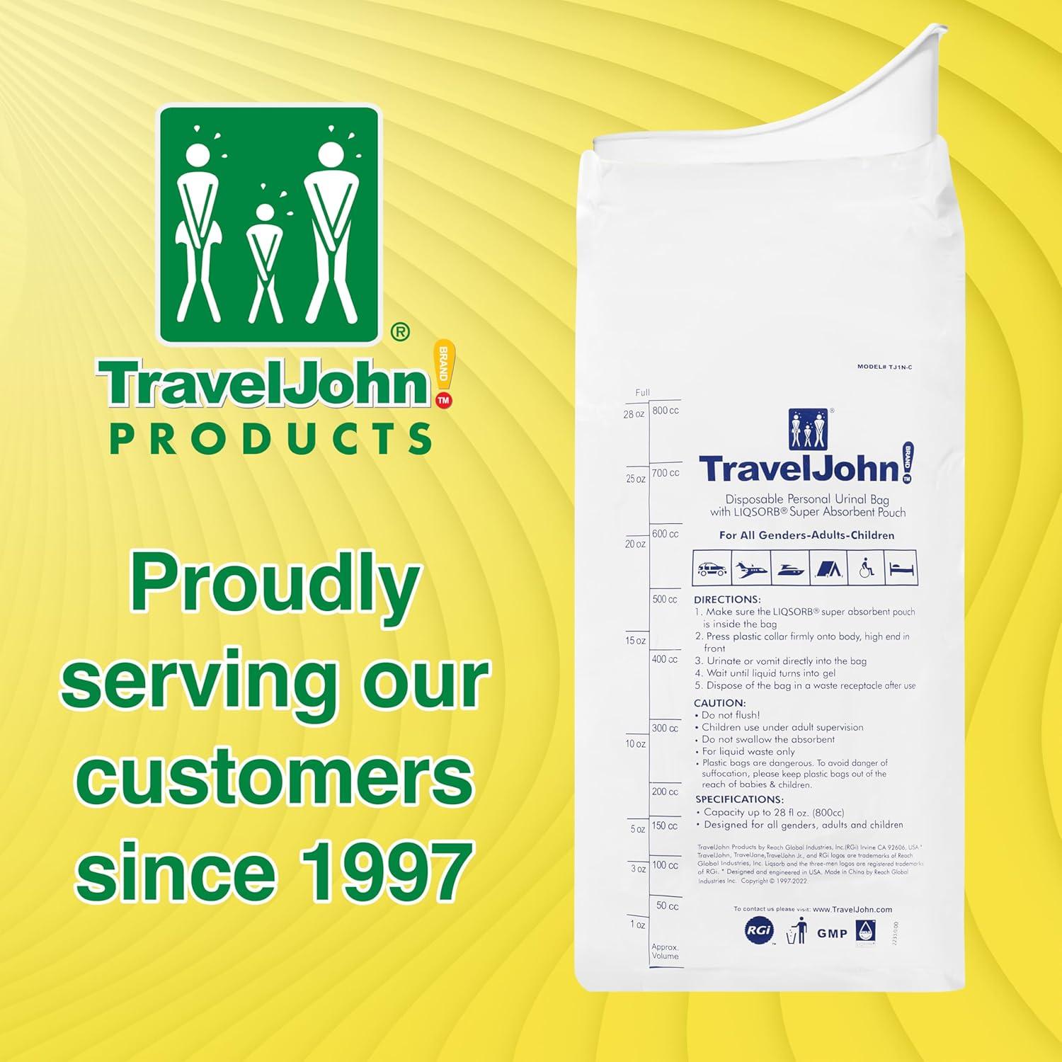 Orinal desechable TravelJohn 800 ml resellable - Paquete de 6