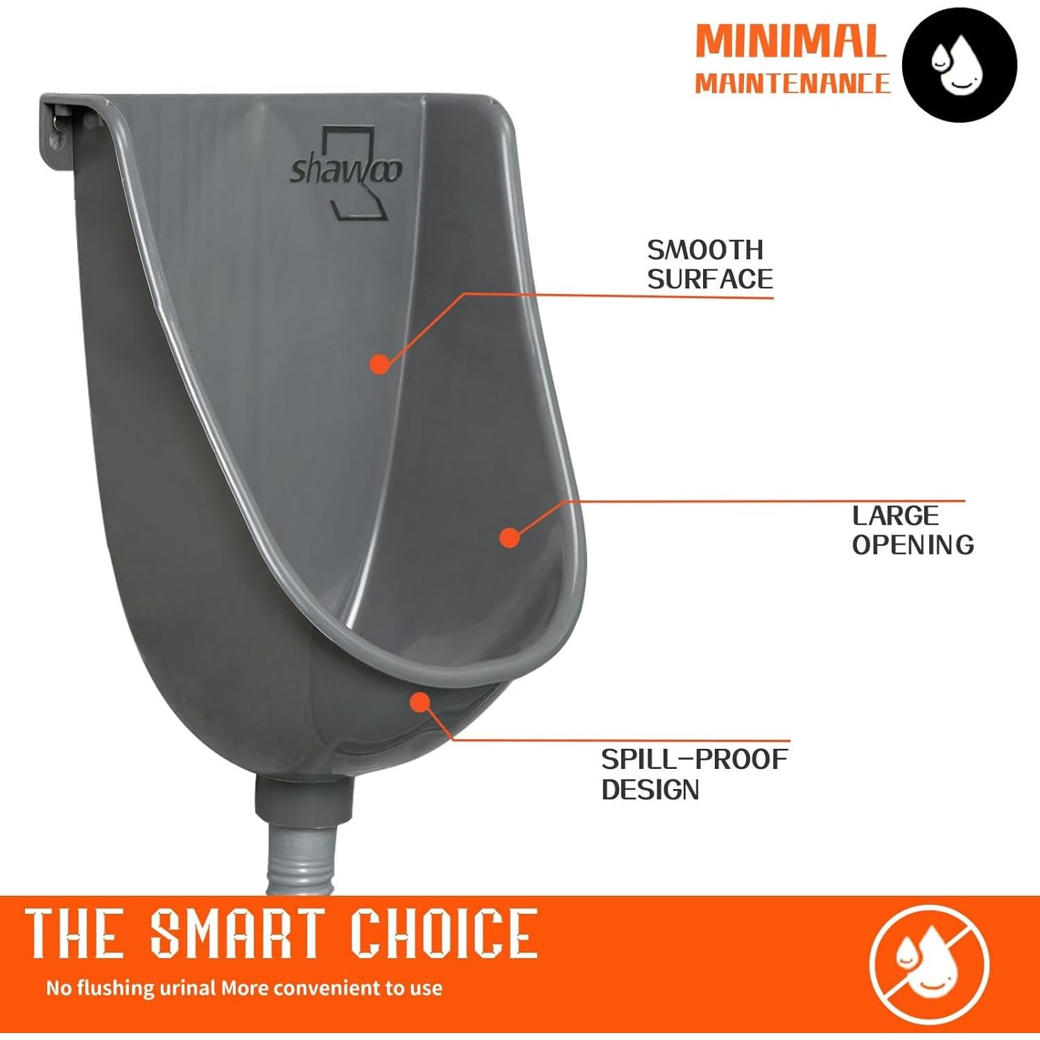 Orinal de plástico para hombres Shawoo, instalación sin perforación