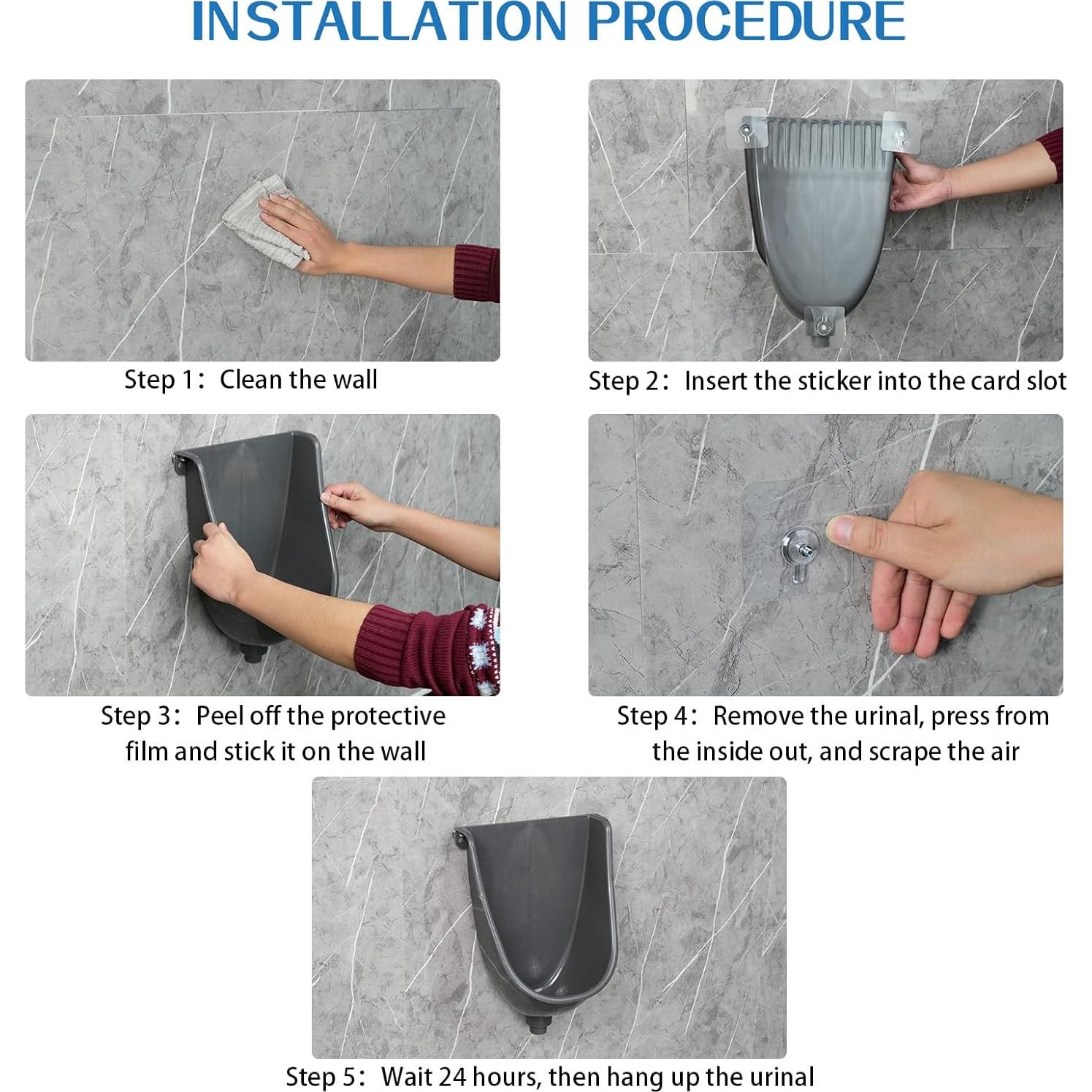 Orinal de plástico para hombres Shawoo, instalación sin perforación