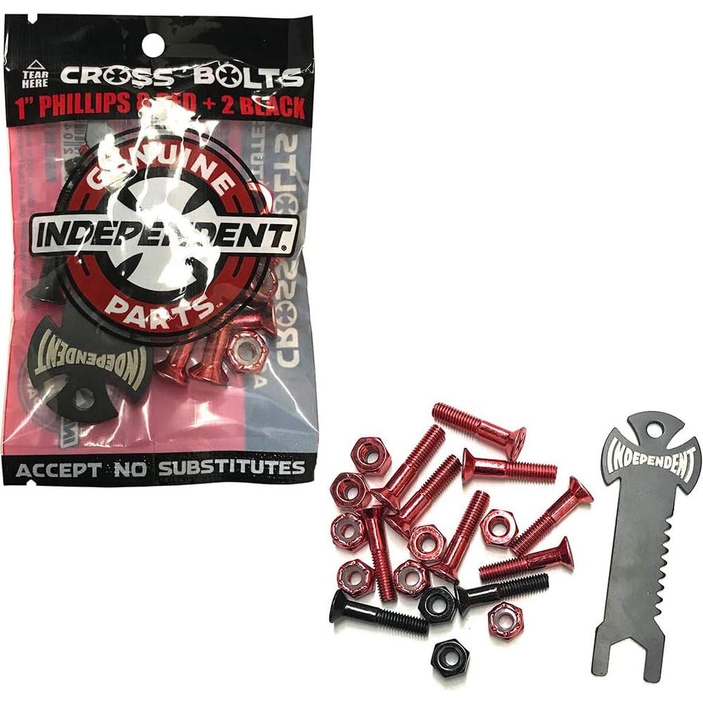 Hardware de Patineta Independent Trucks 1" Negro/Rojo + Herramienta + Elevadores