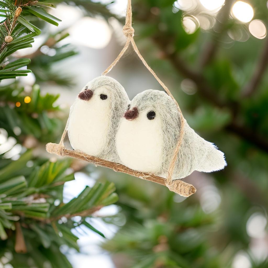 Adorno de Navidad Pareja de Pájaros de Fieltro 10.16cm