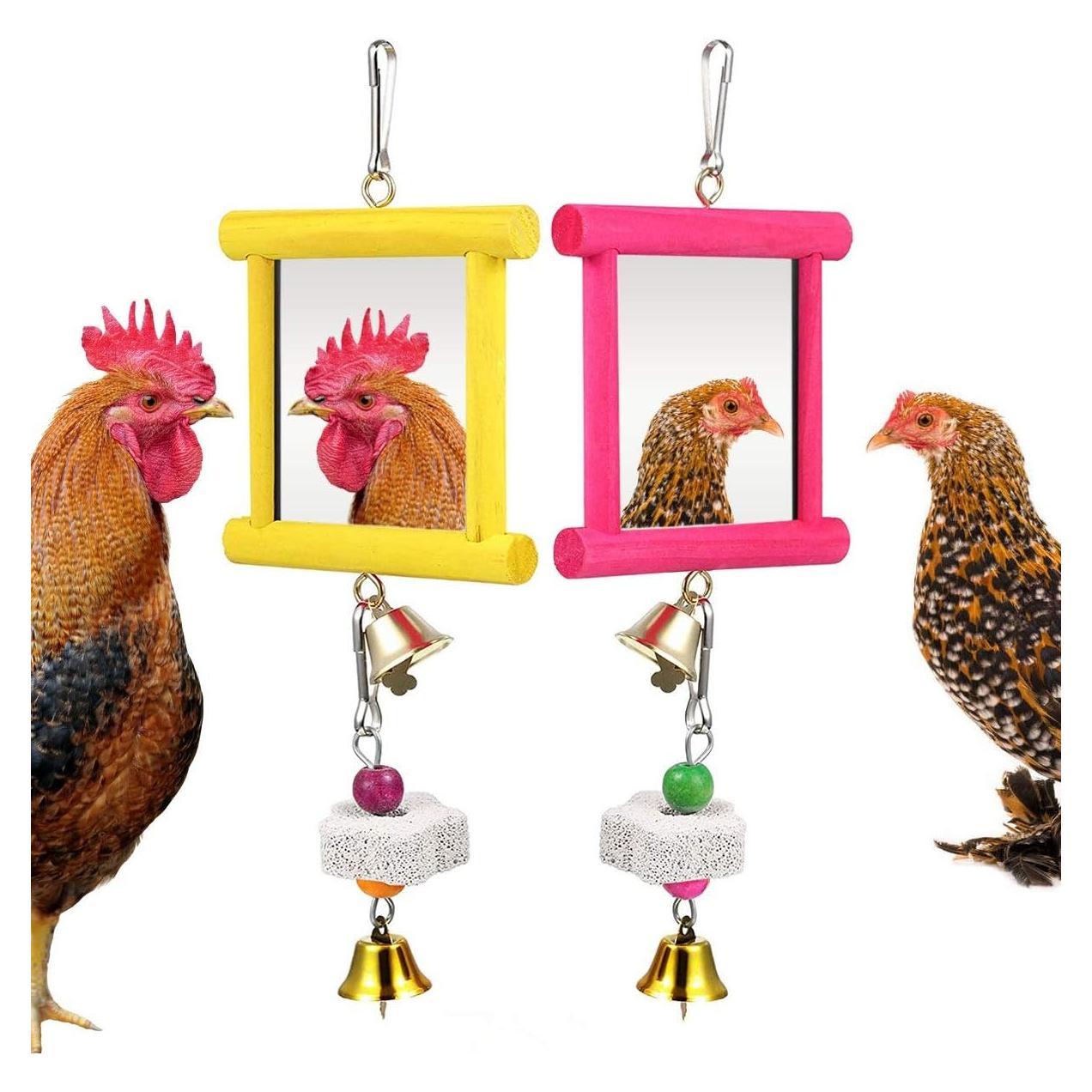 Juguetes Espejo para Pollos Vehomy 2 Pcs con Campanas y Piedras