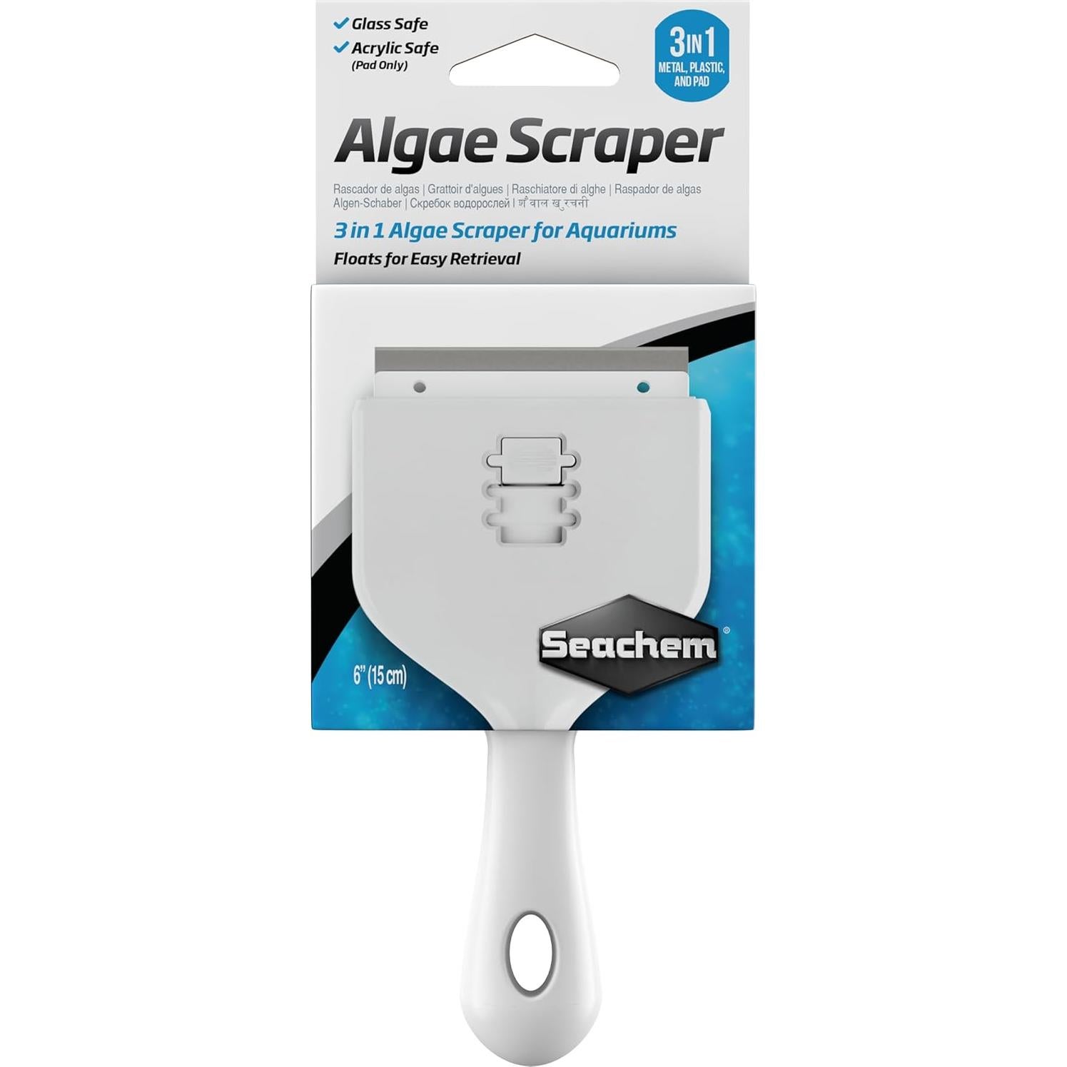 Raspador de Acuario Seachem 15.24 cm con Cuchillas Retráctiles