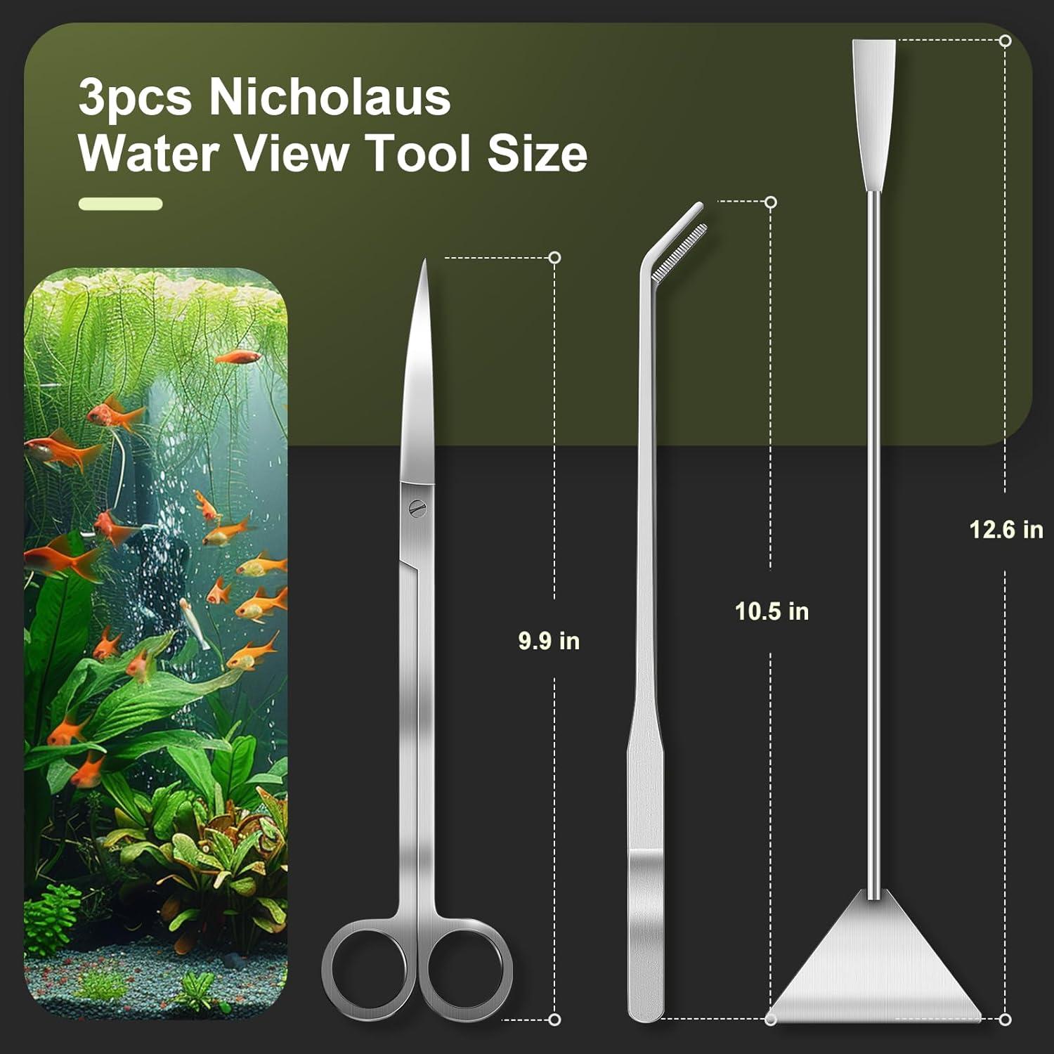 Kit de herramientas para acuarios Nicholaus 3 piezas acero inoxidable