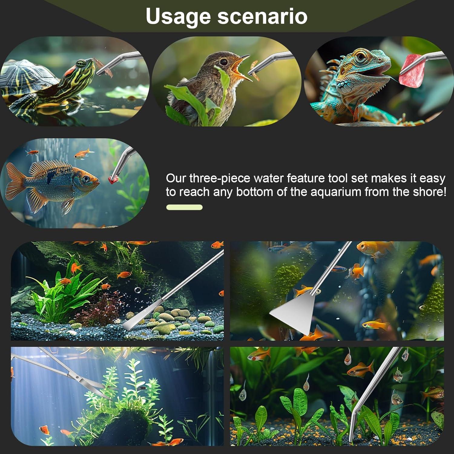 Kit de herramientas para acuarios Nicholaus 3 piezas acero inoxidable