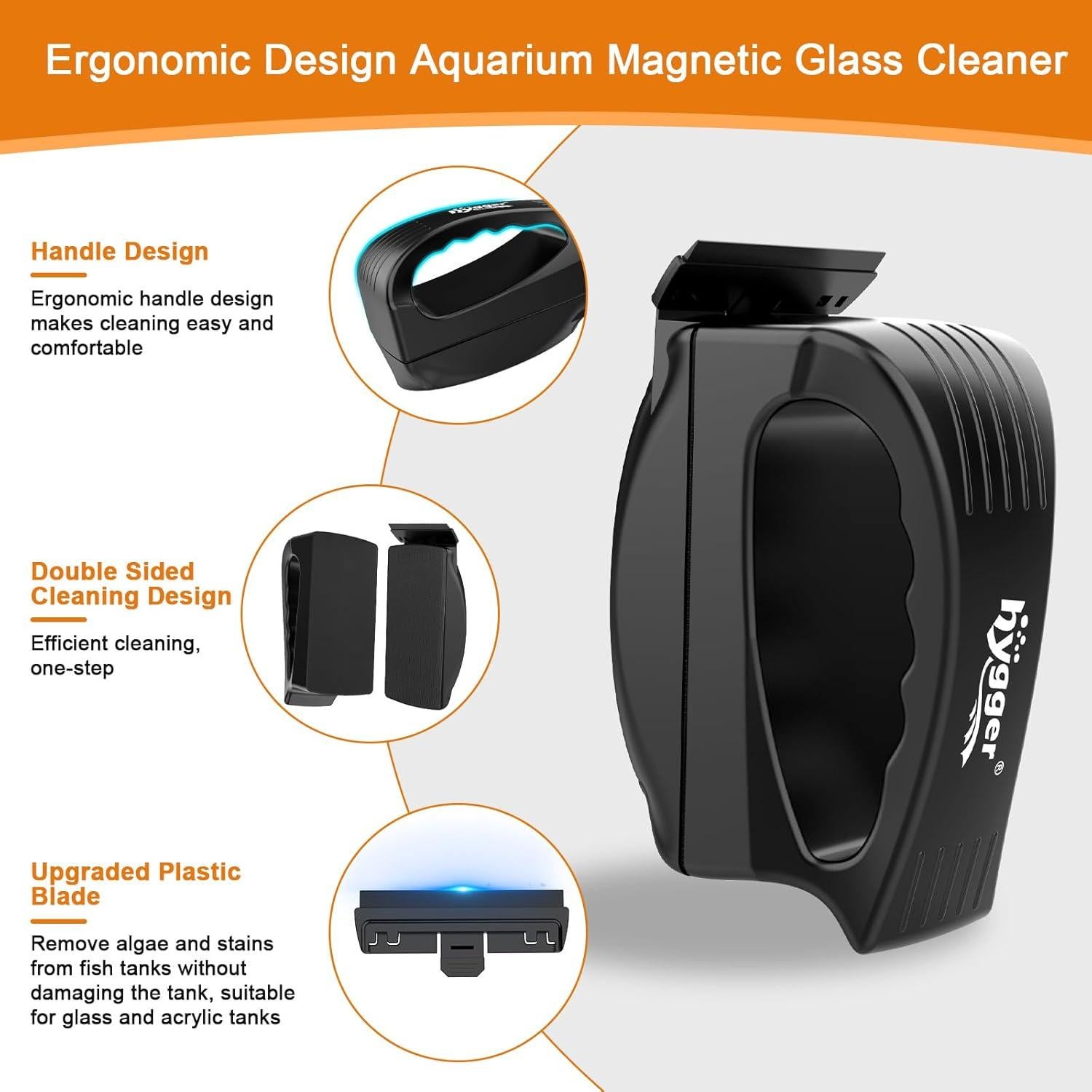 Limpiador de Cristal Magnético hygger S para Acuarios 0.1-0.2"