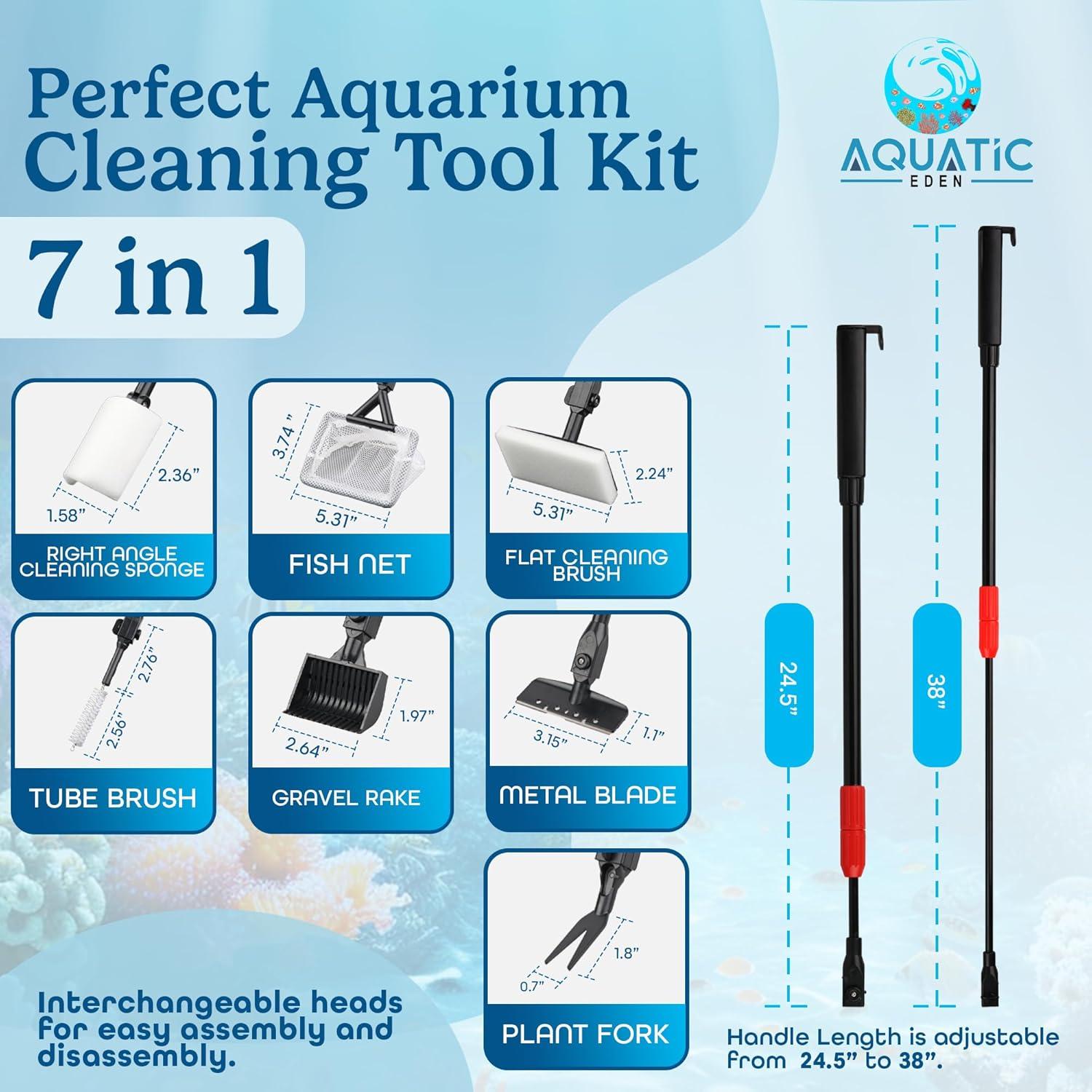 Kit de Limpieza de Acuario 7 en 1 Aquatic Eden - Raspador, Red y Más