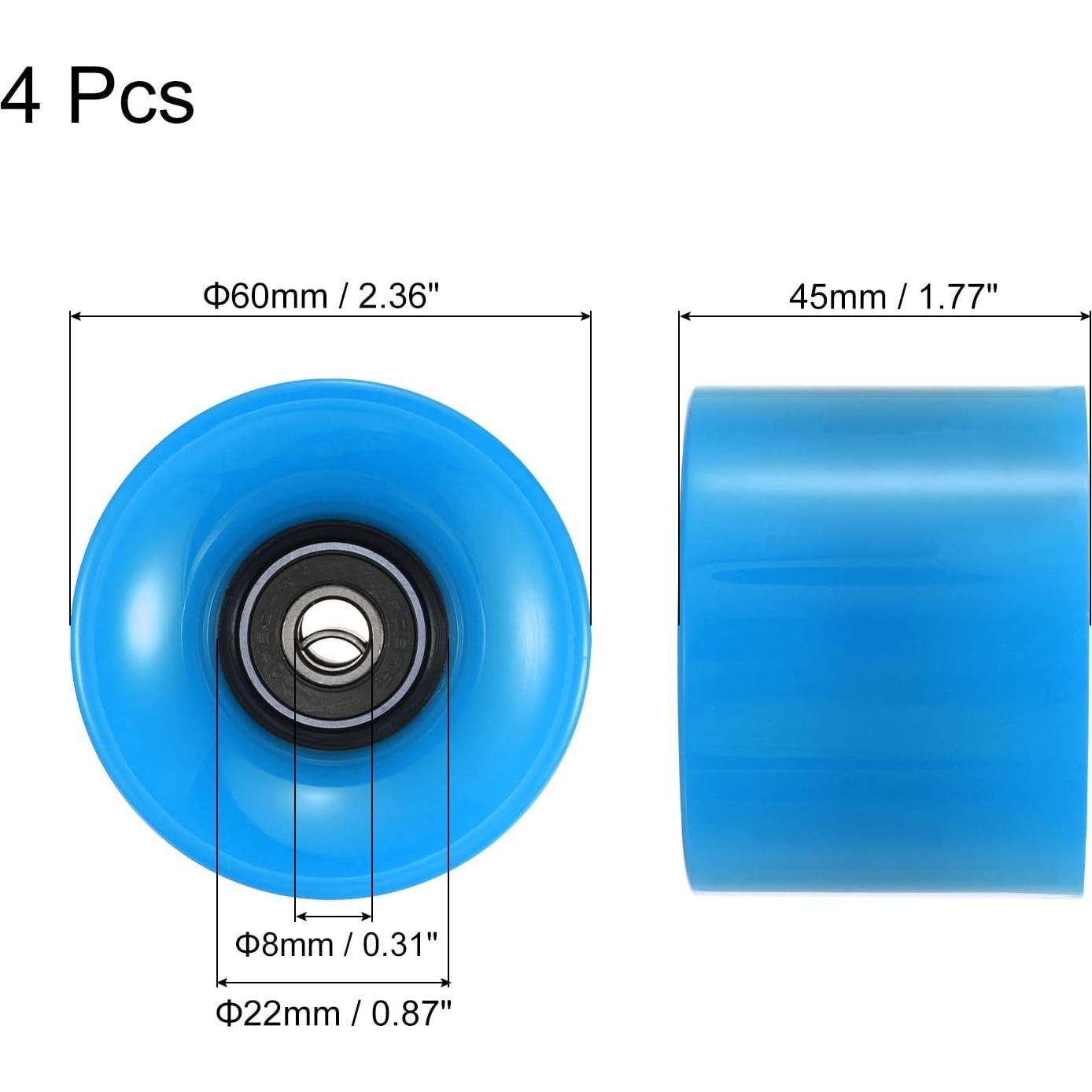 Ruedas de Longboard PATIKIL 45x60mm PU ABEC-9 Negras/Azules