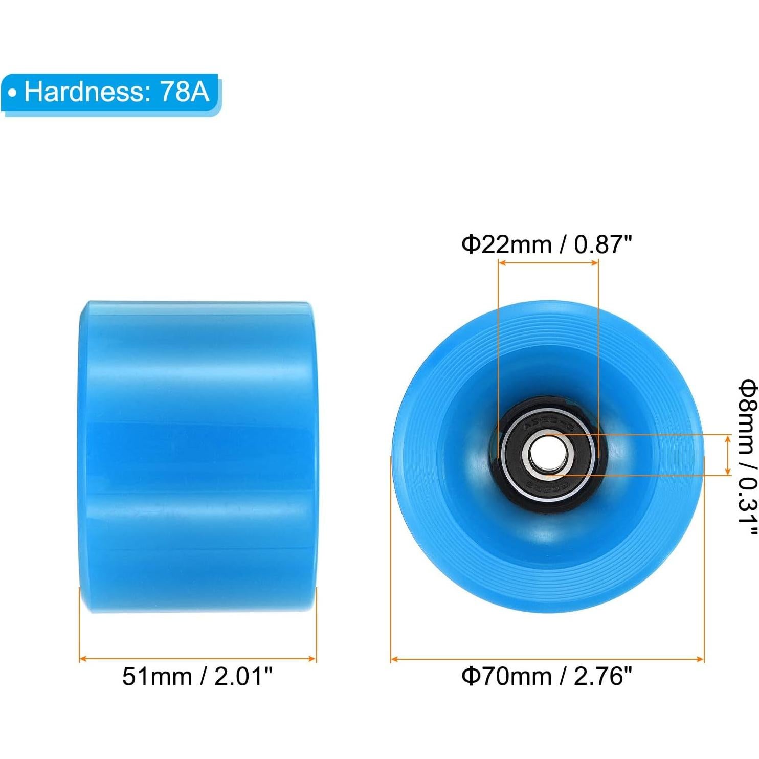 Ruedas de Longboard PATIKIL 70mm 78A con Rodamientos ABEC-9
