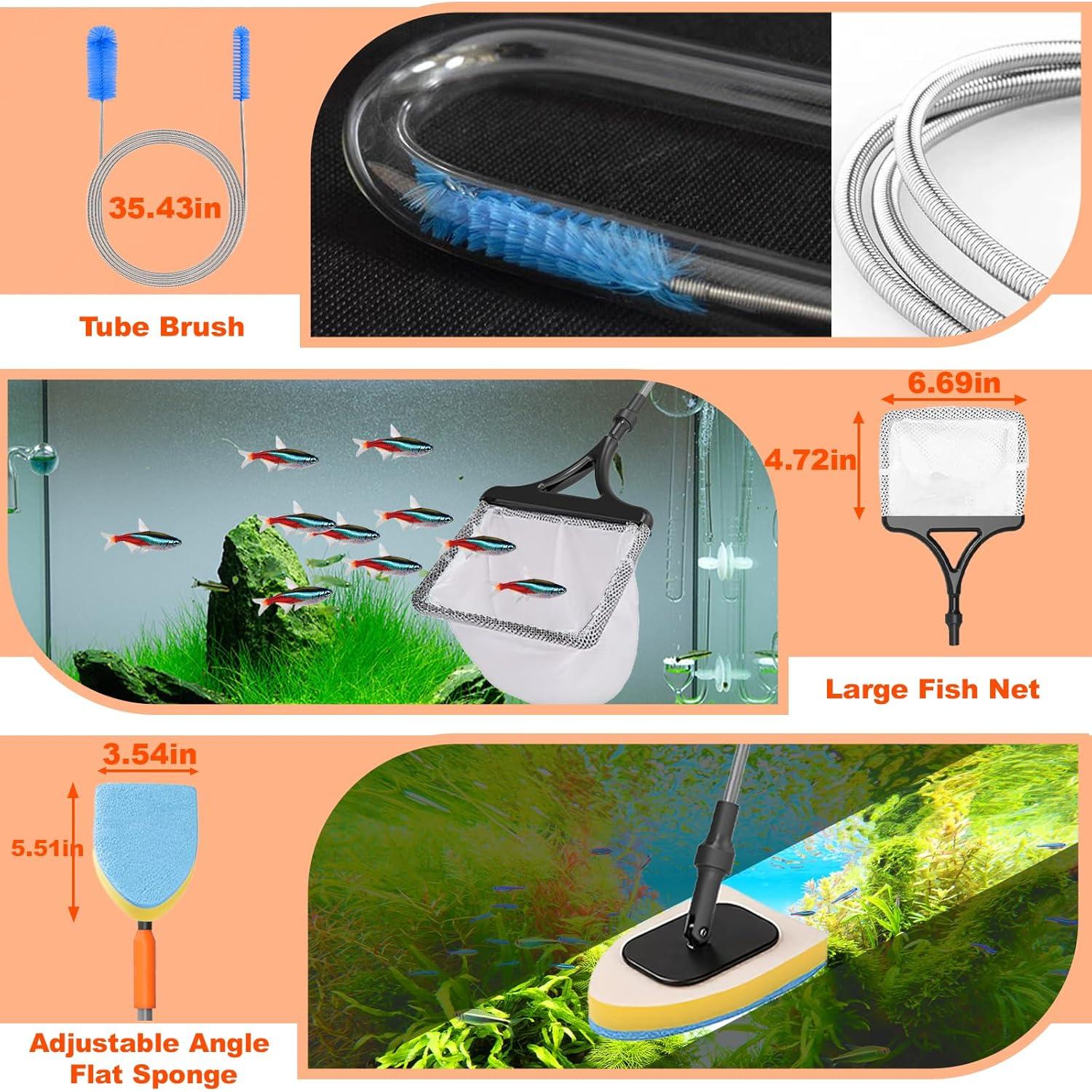 Kit de Limpieza de Acuario 7 en 1 SEAOURA con Mango Telescópico