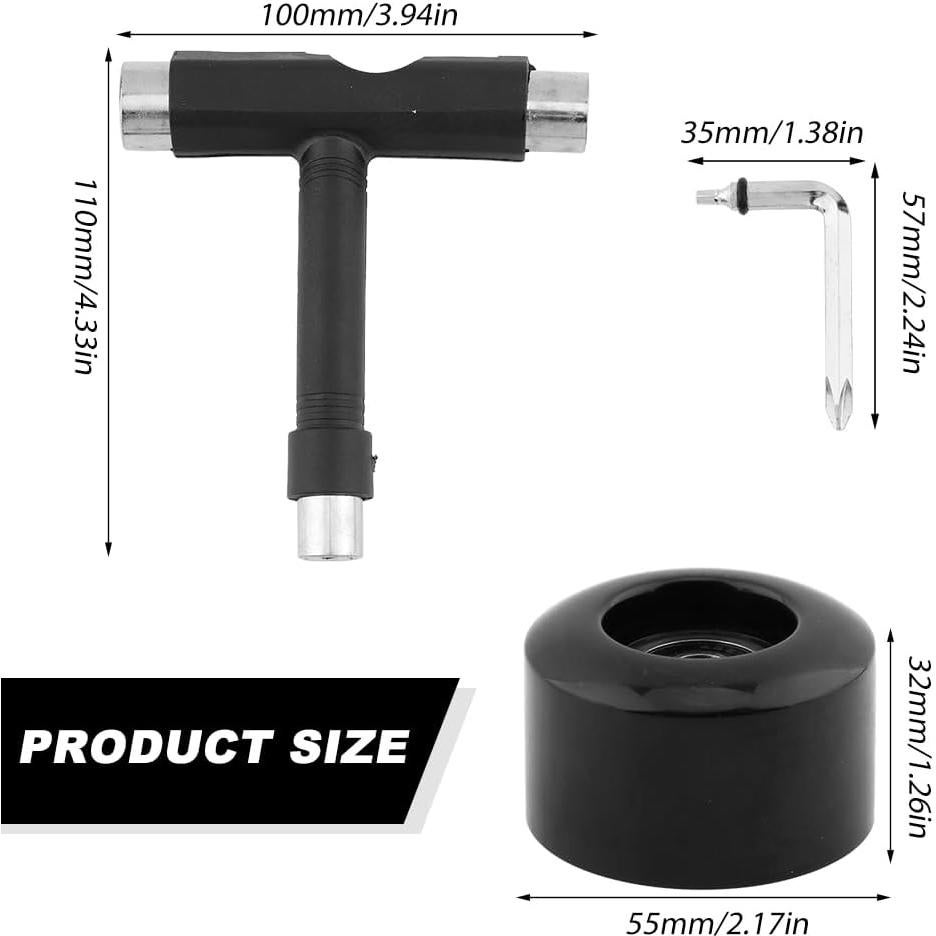 Kit de Ruedas de Patineta Houseen 55mm PU 80A con Herramienta