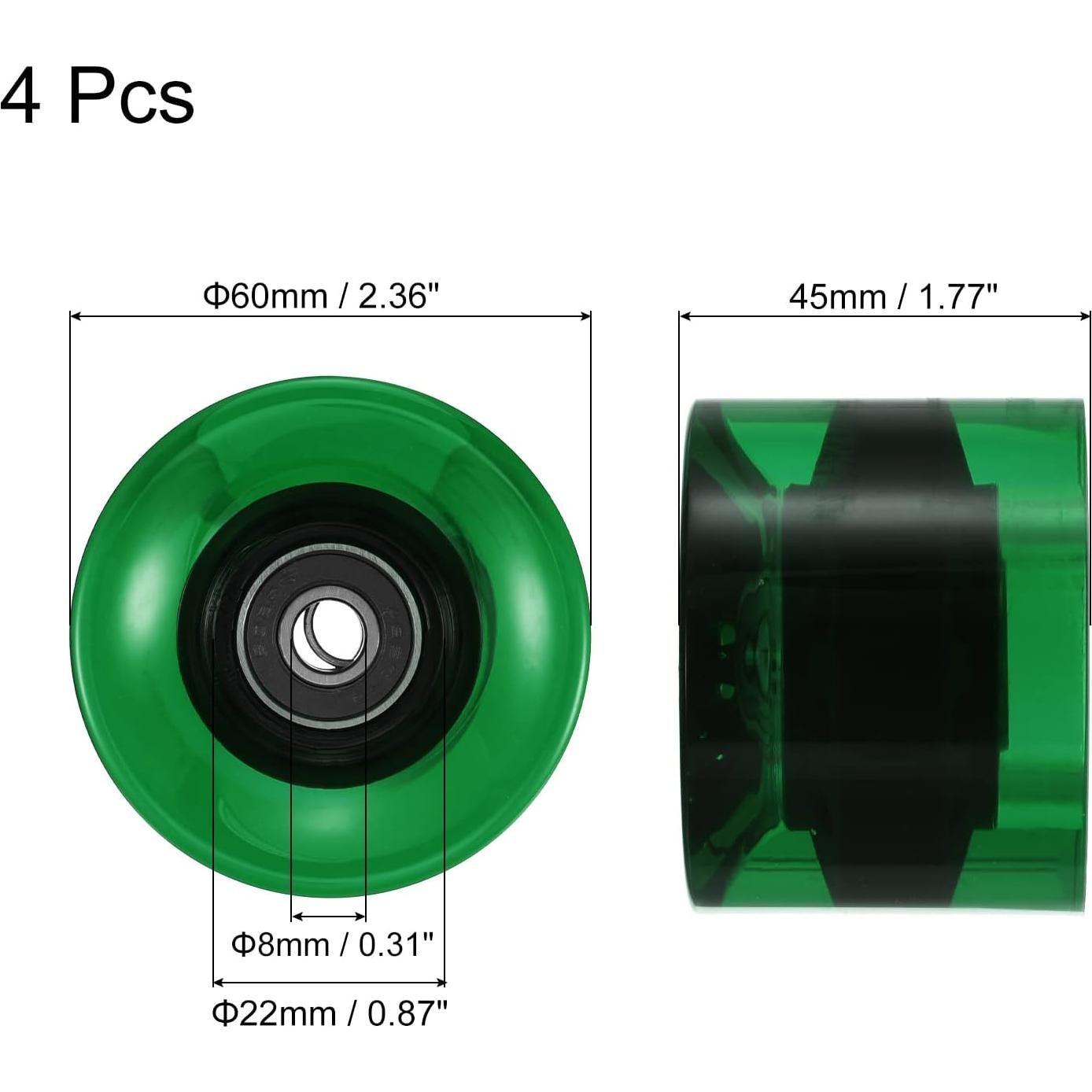 Ruedas de Longboard PATIKIL 45x60mm PU Verde Claro ABEC-9