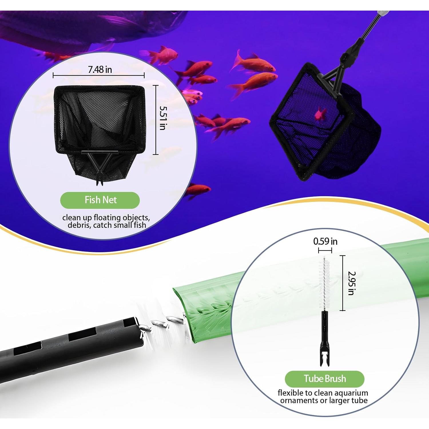 Kit de limpieza de acuarios HSIFMATE 6 en 1 con mango ajustable