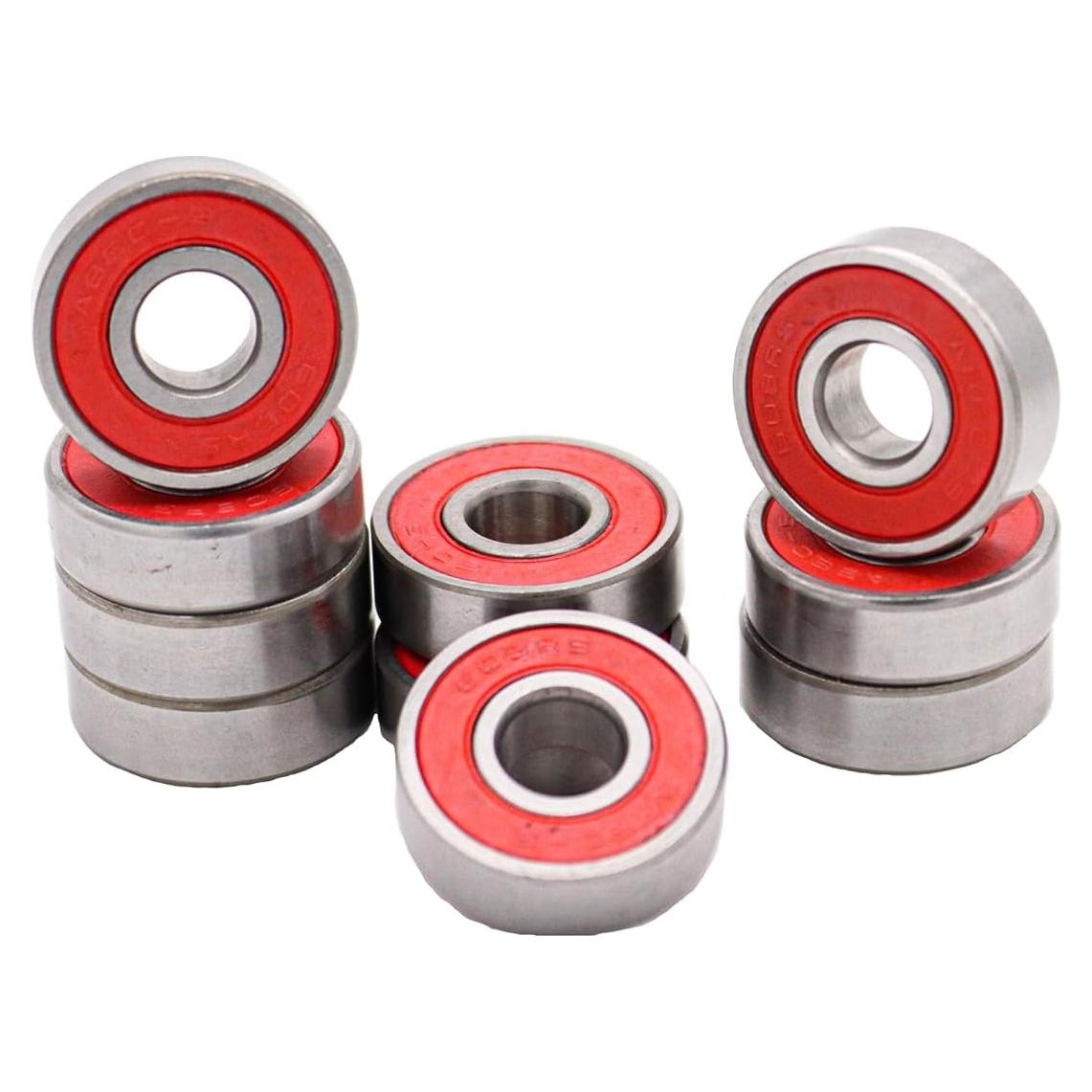 10 Rodamientos 608 2RS ABEC-9 Rojos para Patineta 8x22x7mm