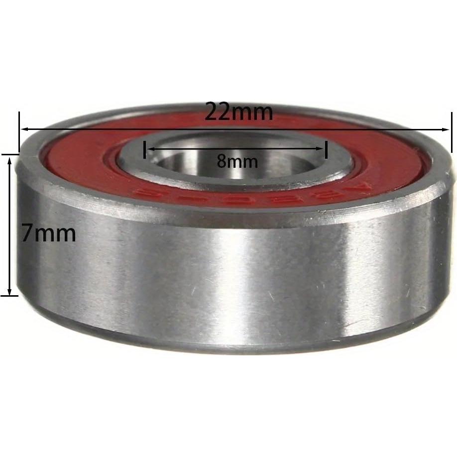 10 Rodamientos 608 2RS ABEC-9 Rojos para Patineta 8x22x7mm