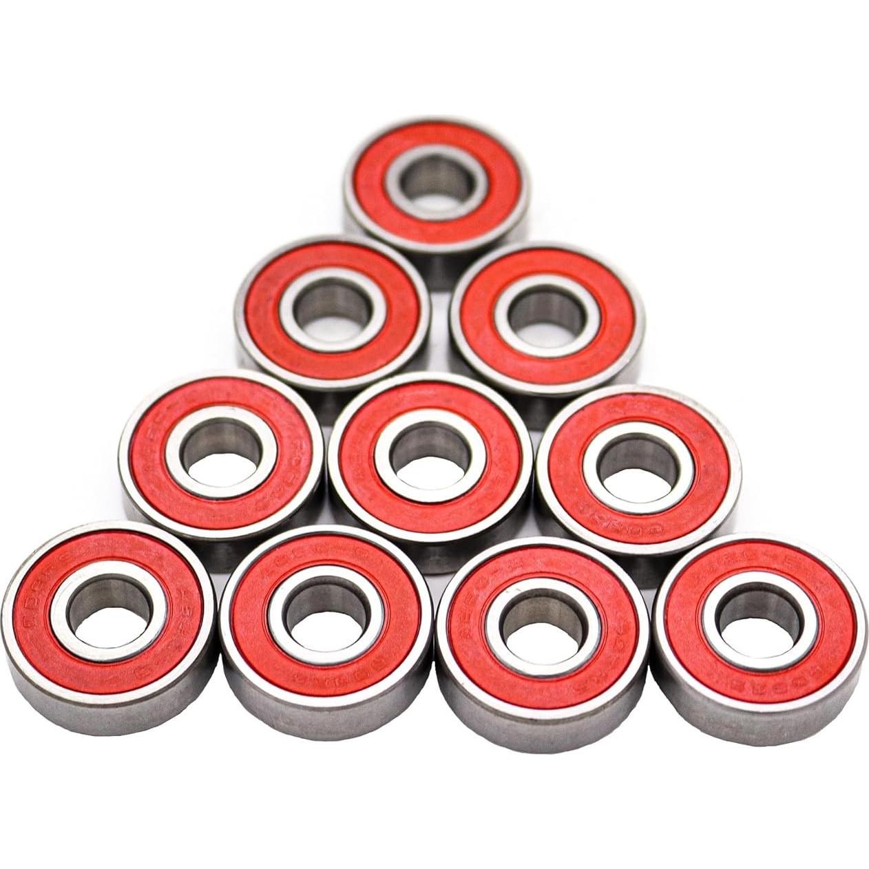 10 Rodamientos 608 2RS ABEC-9 Rojos para Patineta 8x22x7mm