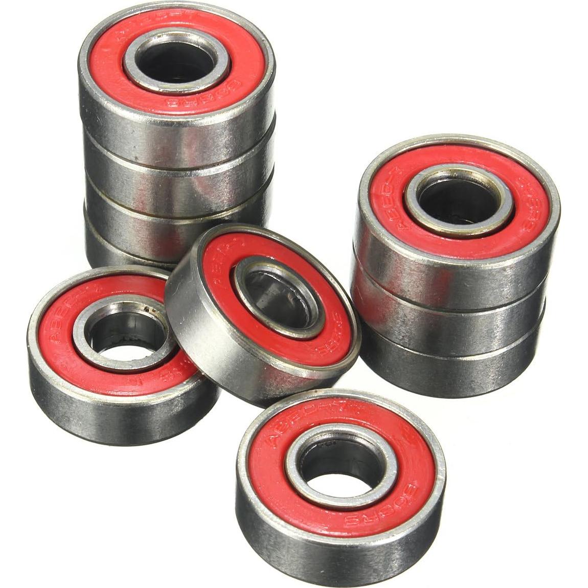 10 Rodamientos 608 2RS ABEC-9 Rojos para Patineta 8x22x7mm