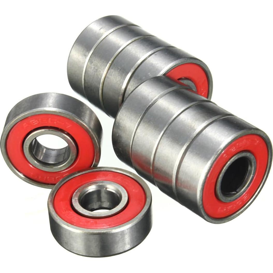 10 Rodamientos 608 2RS ABEC-9 Rojos para Patineta 8x22x7mm