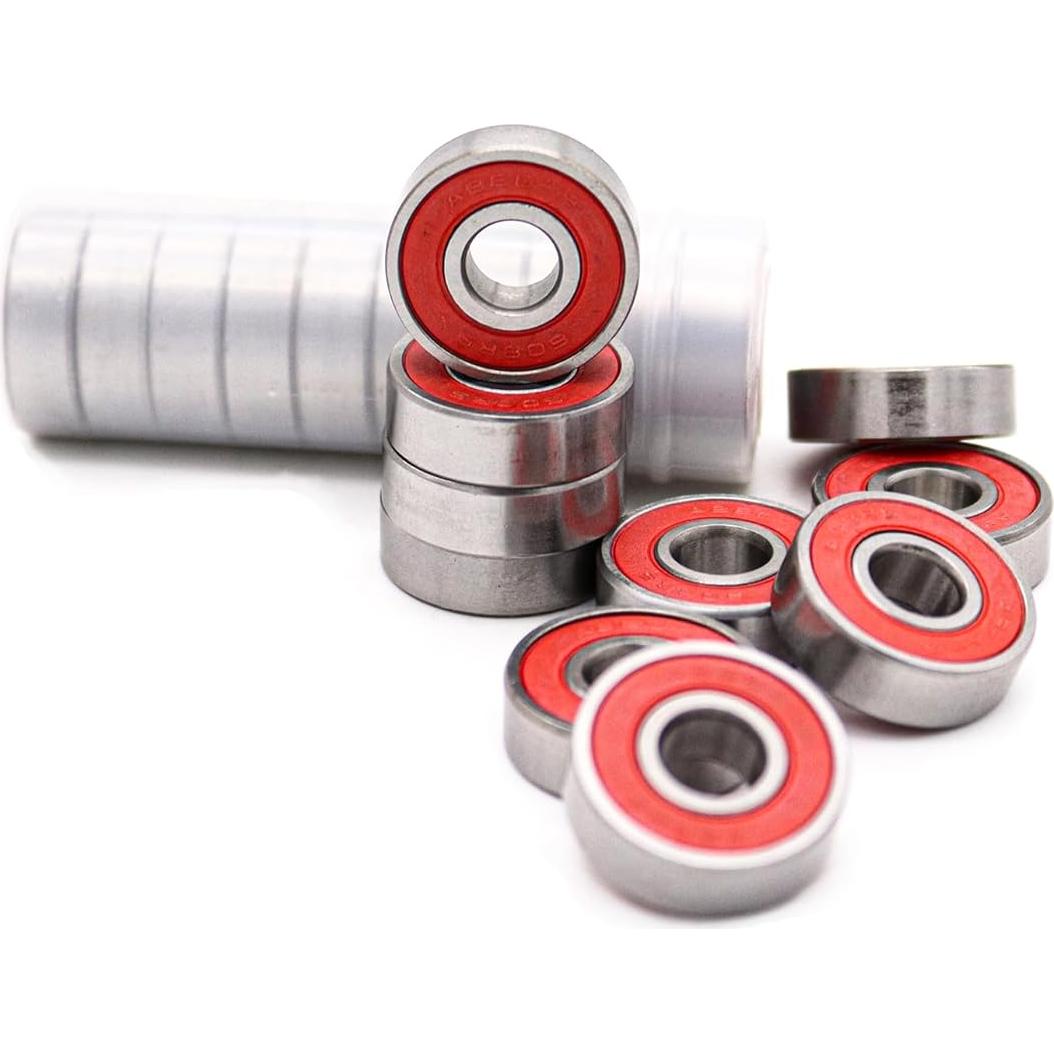 10 Rodamientos 608 2RS ABEC-9 Rojos para Patineta 8x22x7mm