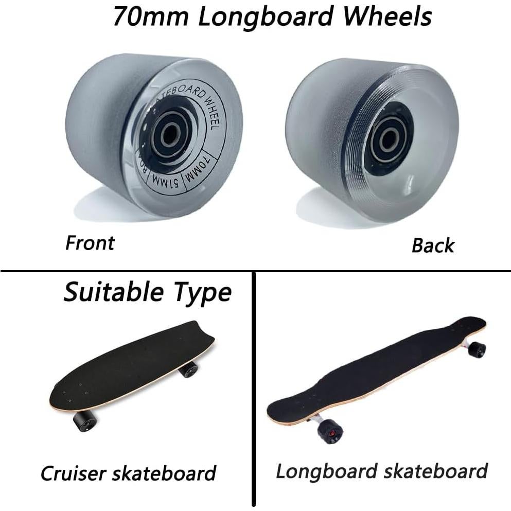 Ruedas de Longboard LOOEEL 70mm 80A con Rodamientos ABEC-9