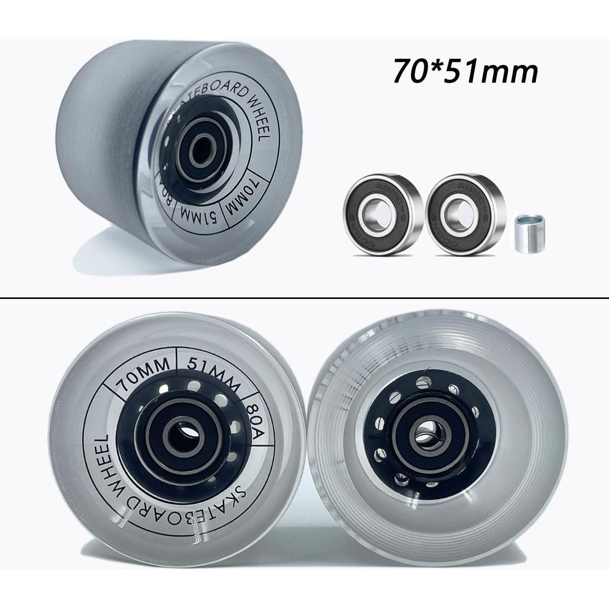 Ruedas de Longboard LOOEEL 70mm 80A con Rodamientos ABEC-9