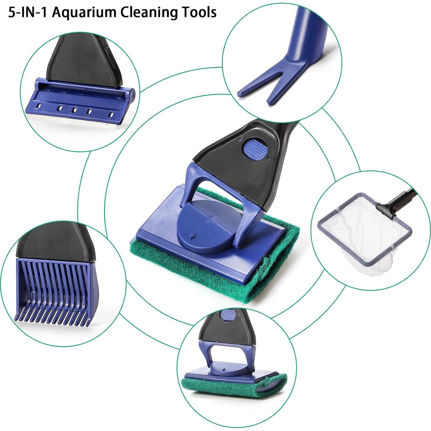 Kit de Limpieza de Acuario TOPZEA 5 en 1 con Mango de 48 cm