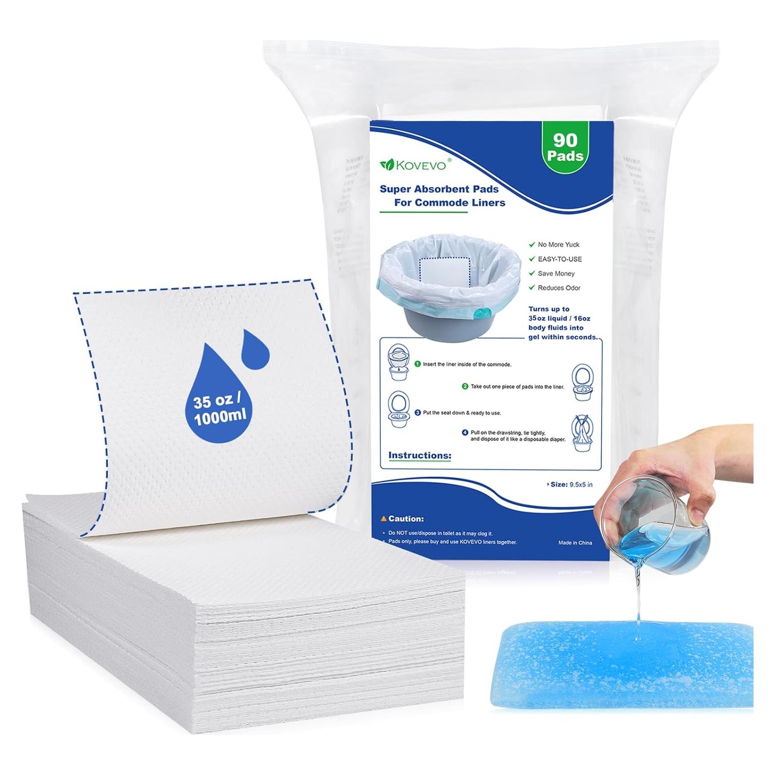90 Almohadillas Absorbentes Kovevo para Inodoro de Cama 24x13 cm