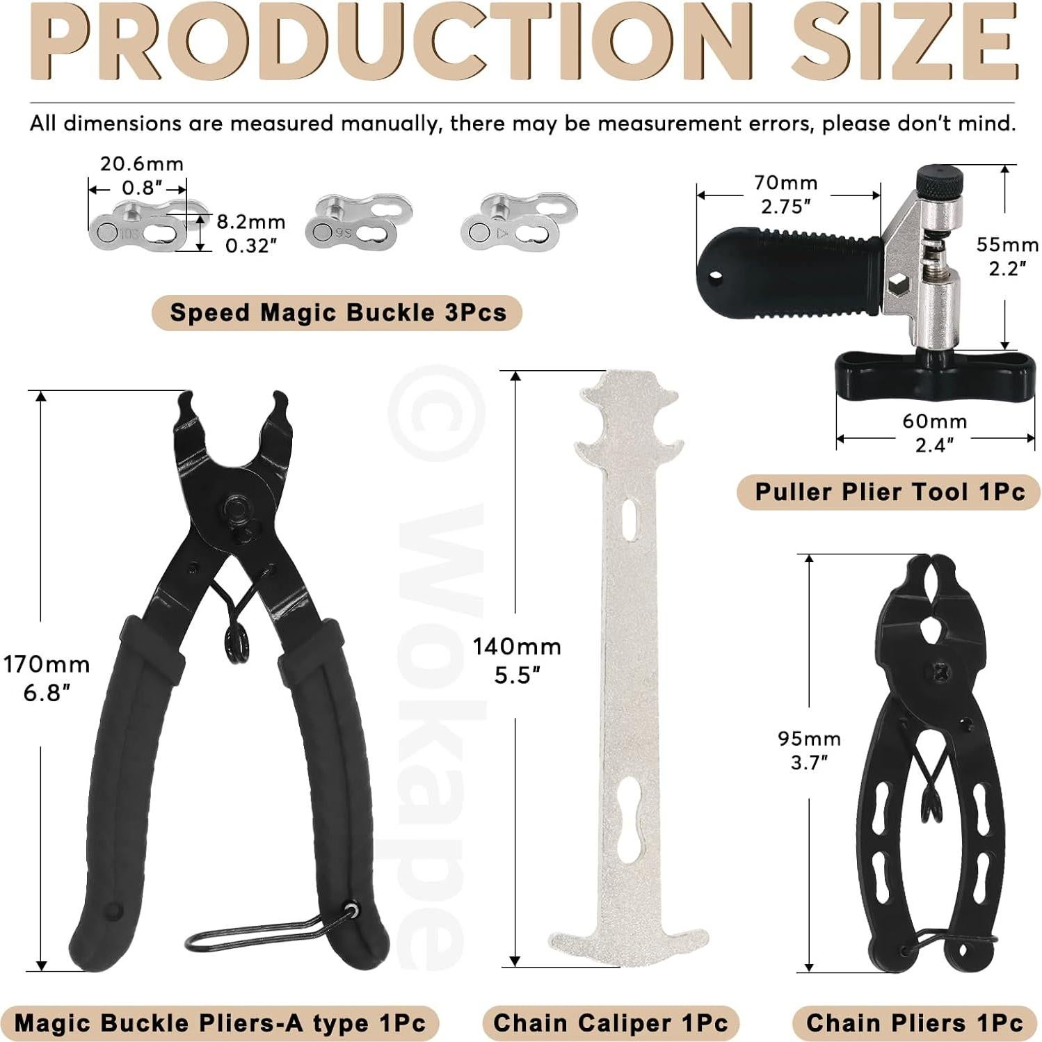 Kit de Herramientas Wokape para Reparación de Cadenas de Bicicleta 12 Piezas