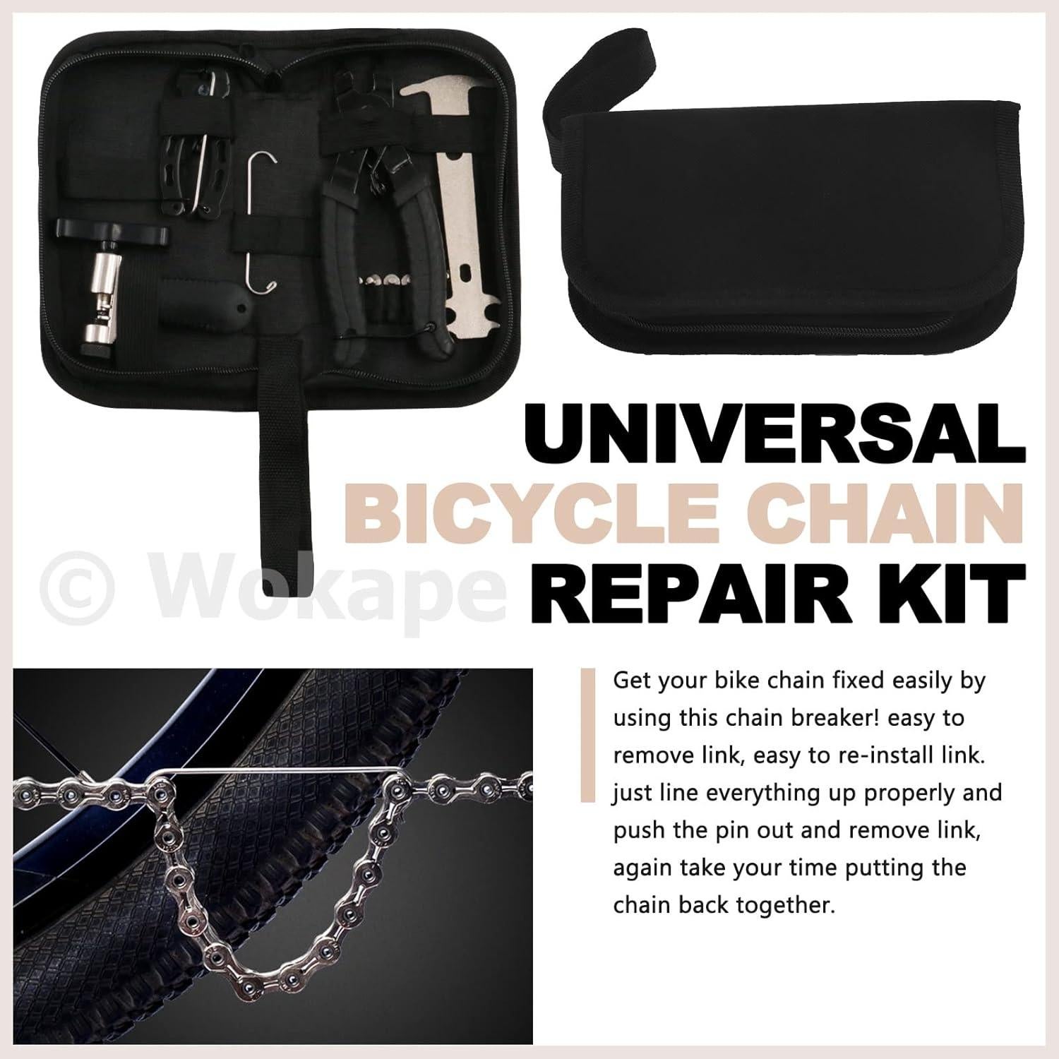 Kit de Herramientas Wokape para Reparación de Cadenas de Bicicleta 12 Piezas