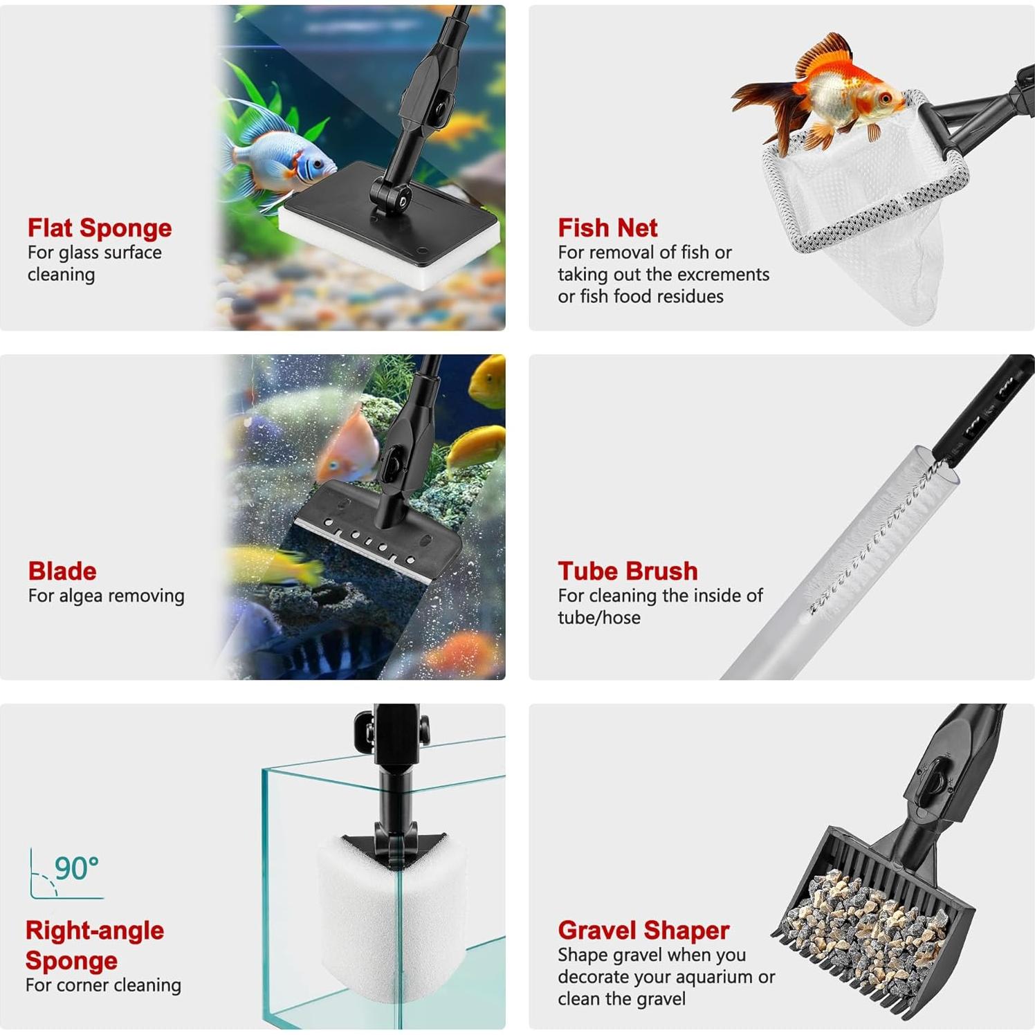 Kit de limpieza de acuario 7 piezas Lpraer con mango telescópico