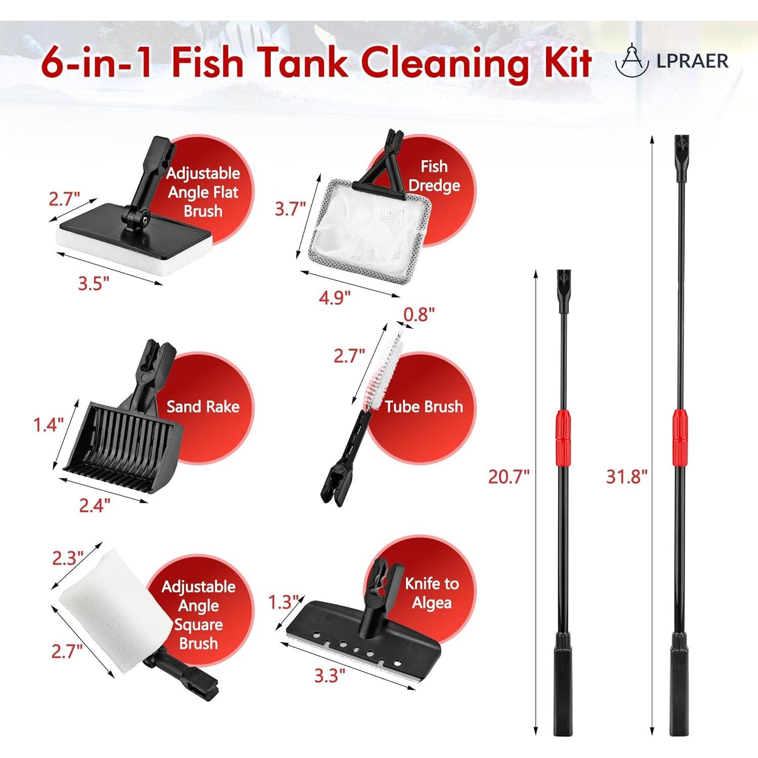 Kit de limpieza de acuario 7 piezas Lpraer con mango telescópico