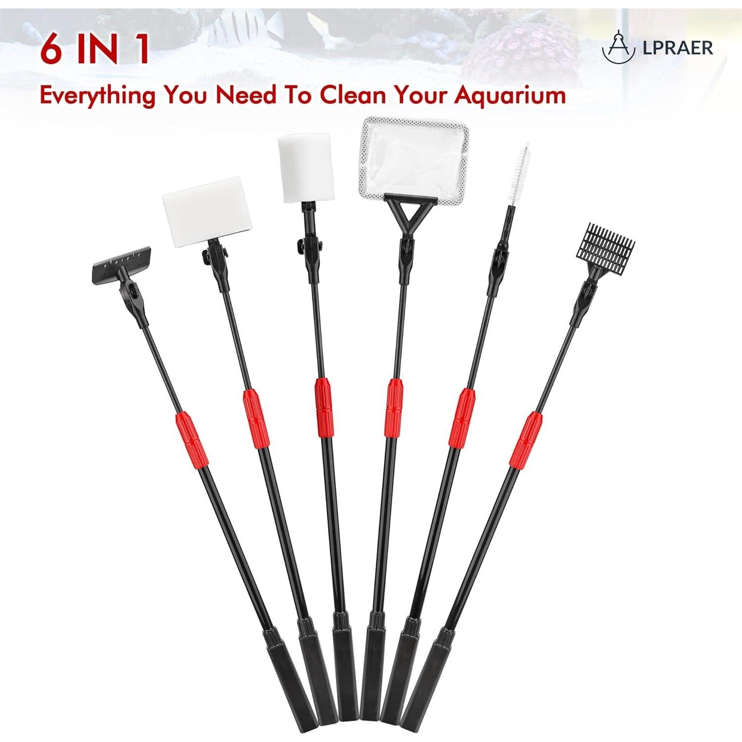 Kit de limpieza de acuario 7 piezas Lpraer con mango telescópico