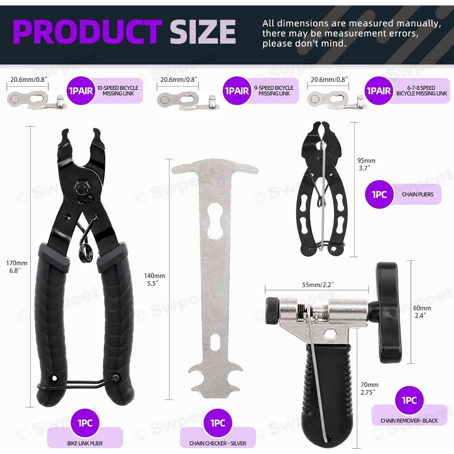 Kit de Herramientas de Reparación de Cadena de Bicicleta Swpeet 11Pcs