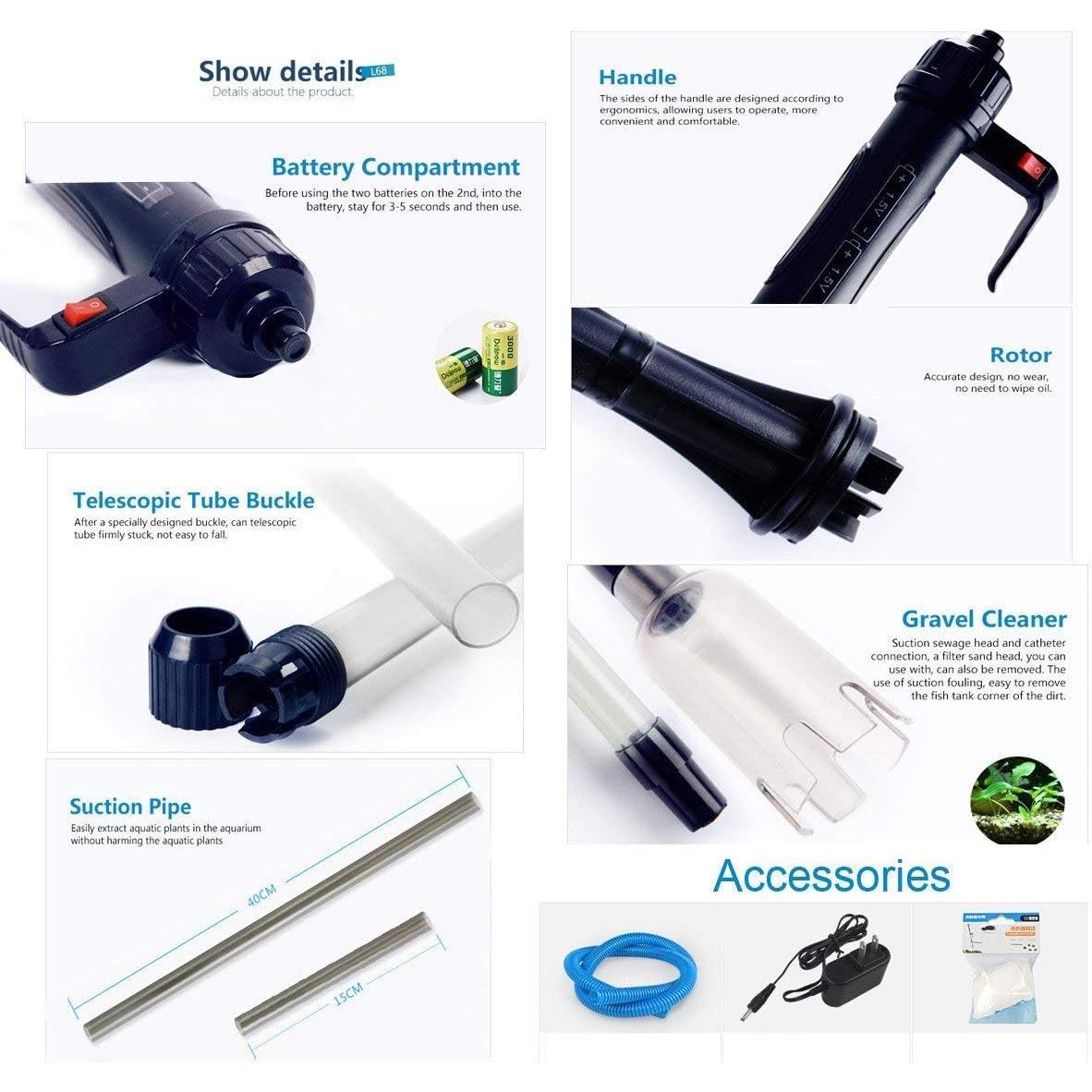 Limpiador de Acuario Eléctrico LONDAFISH 70 cm Sifón Grava