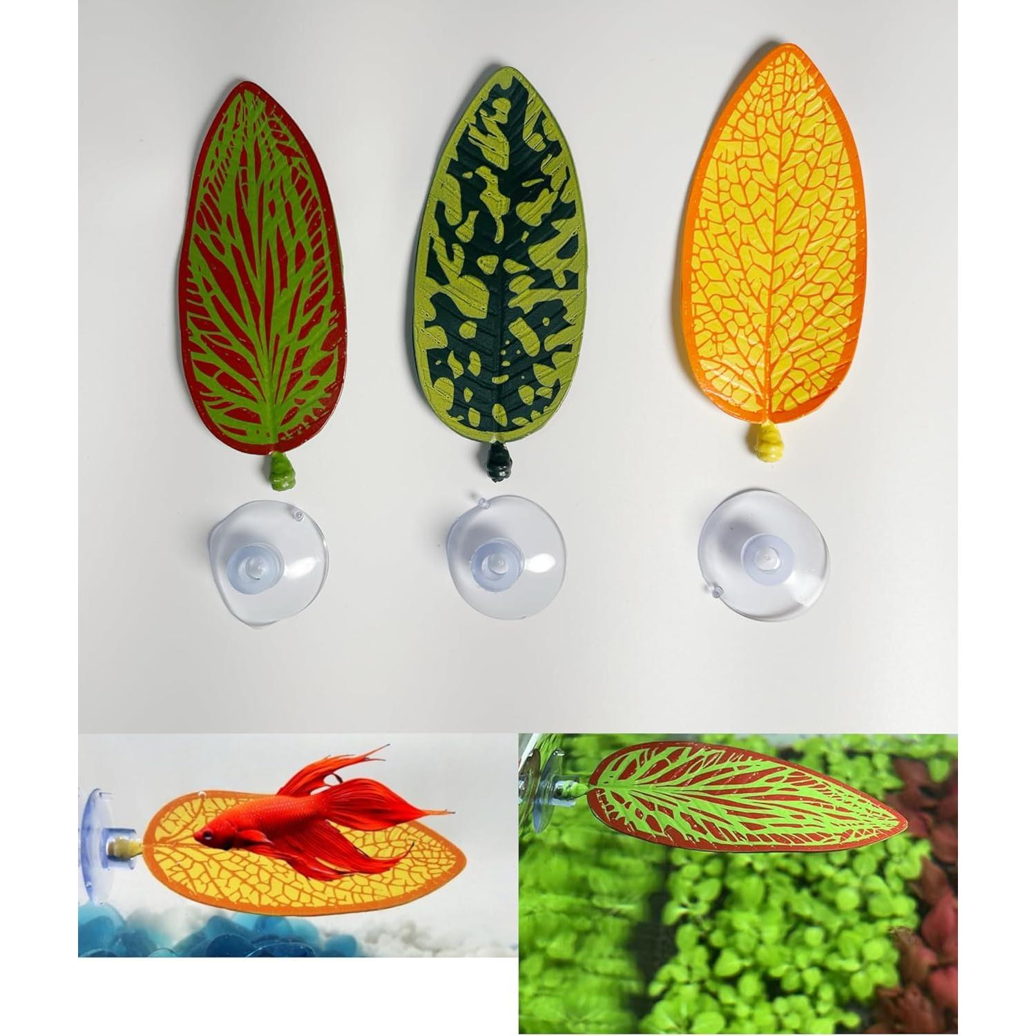 Hoja de Planta Artificial Betta Hammock 3 Pcs Amarillo