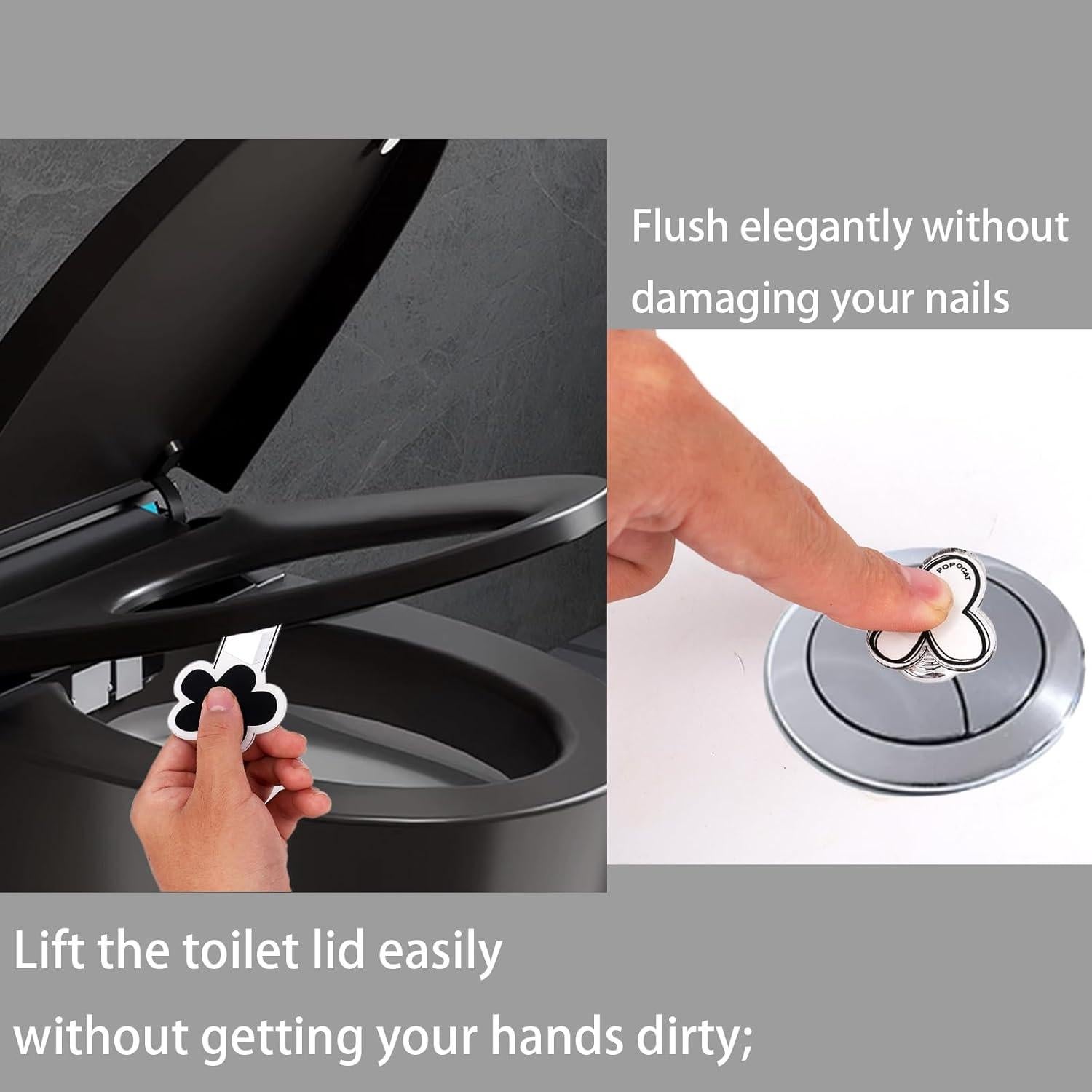 Juego Botón Descarga Inodoro y Levantador Tapa Lasuroa Negro