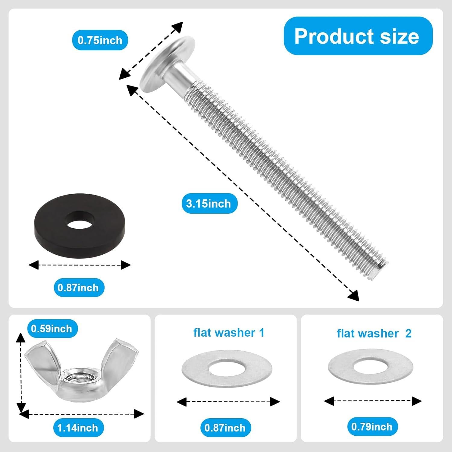 Kit de Tornillos para Asiento de Inodoro Horing 2PCS Acero Inoxidable 8cm