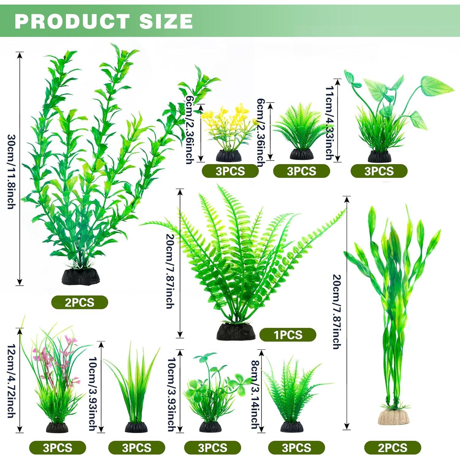 Plantas Plásticas para Acuario Ameliade 26 Piezas Verde