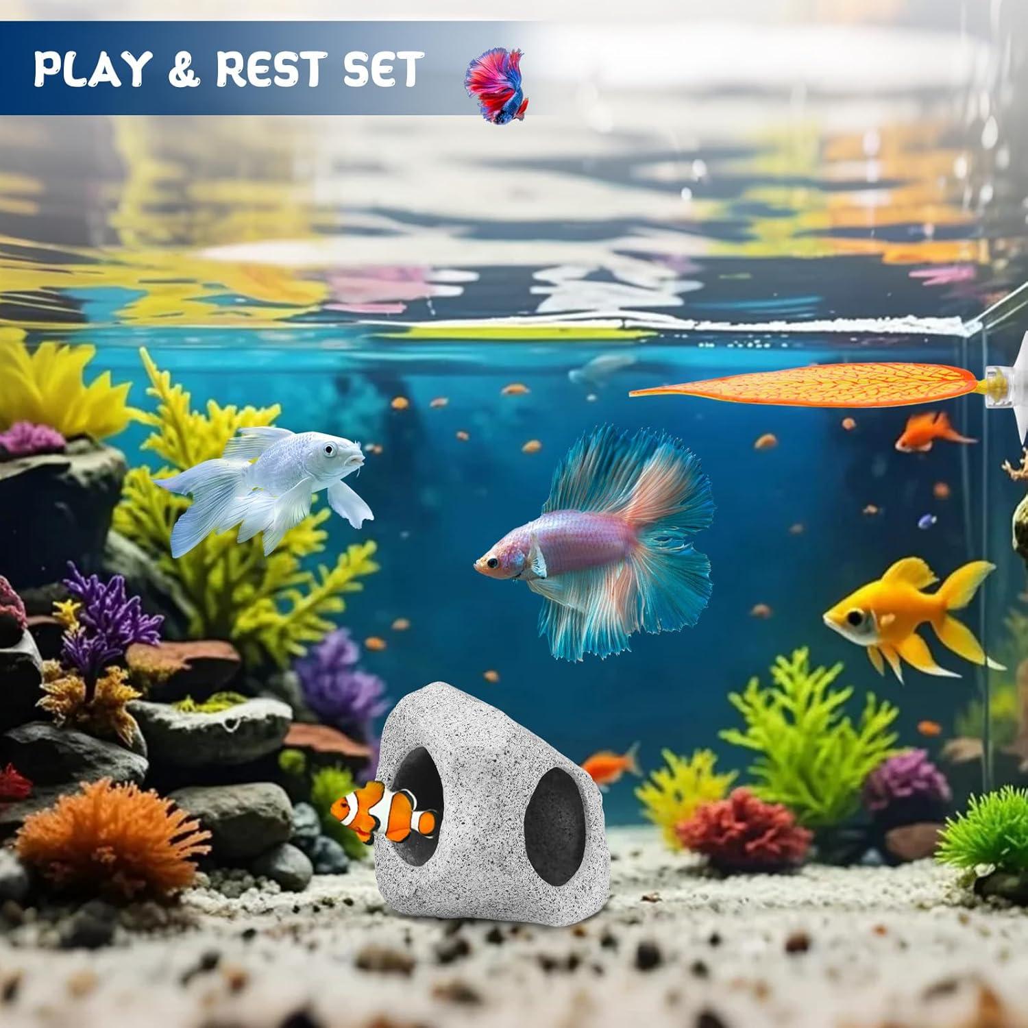 Cueva y Hamaca para Betta VOXGET - Decoración Acuario Amarillo