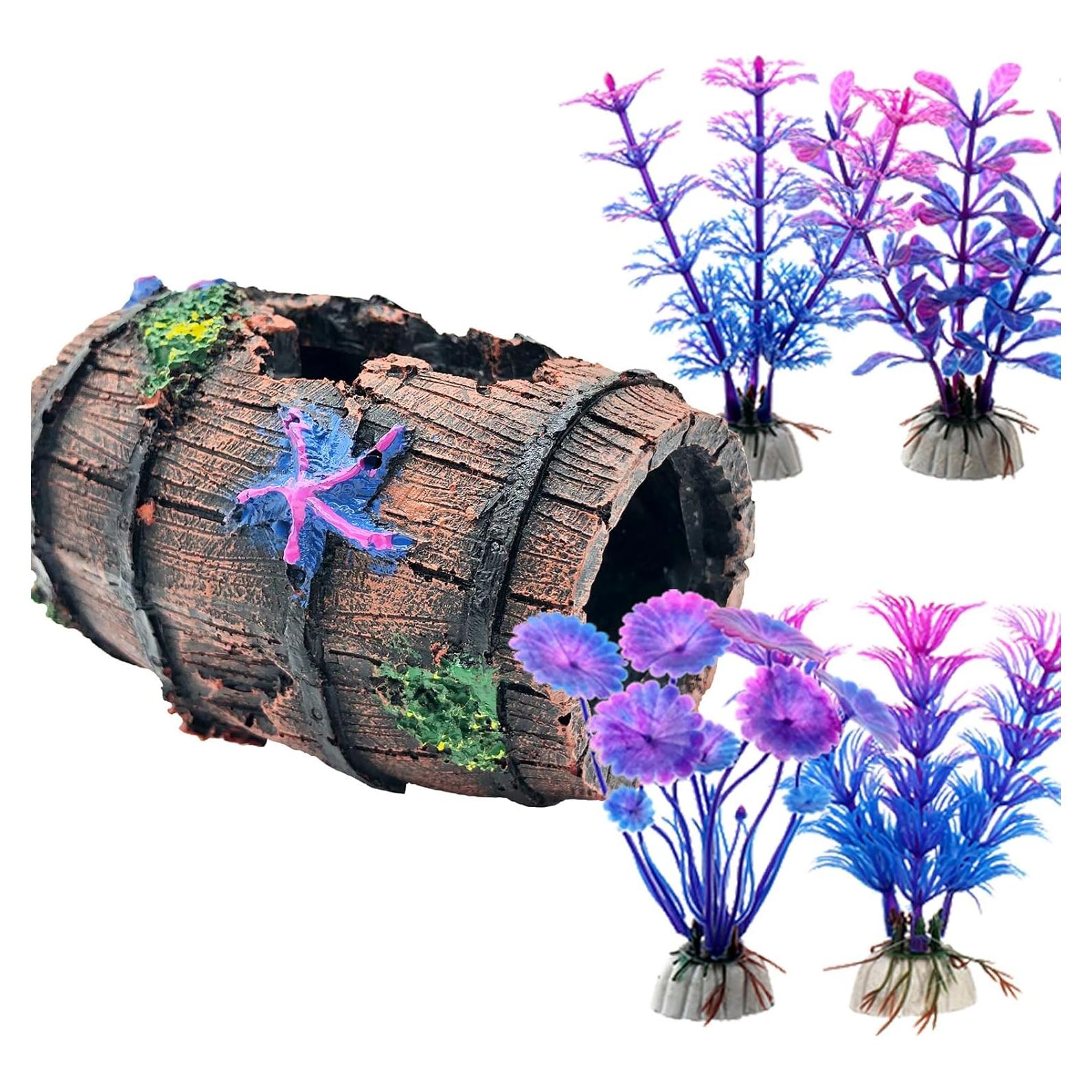 Decoración de Acuario Faeshoo Barril Roto con Plantas 12.7cm