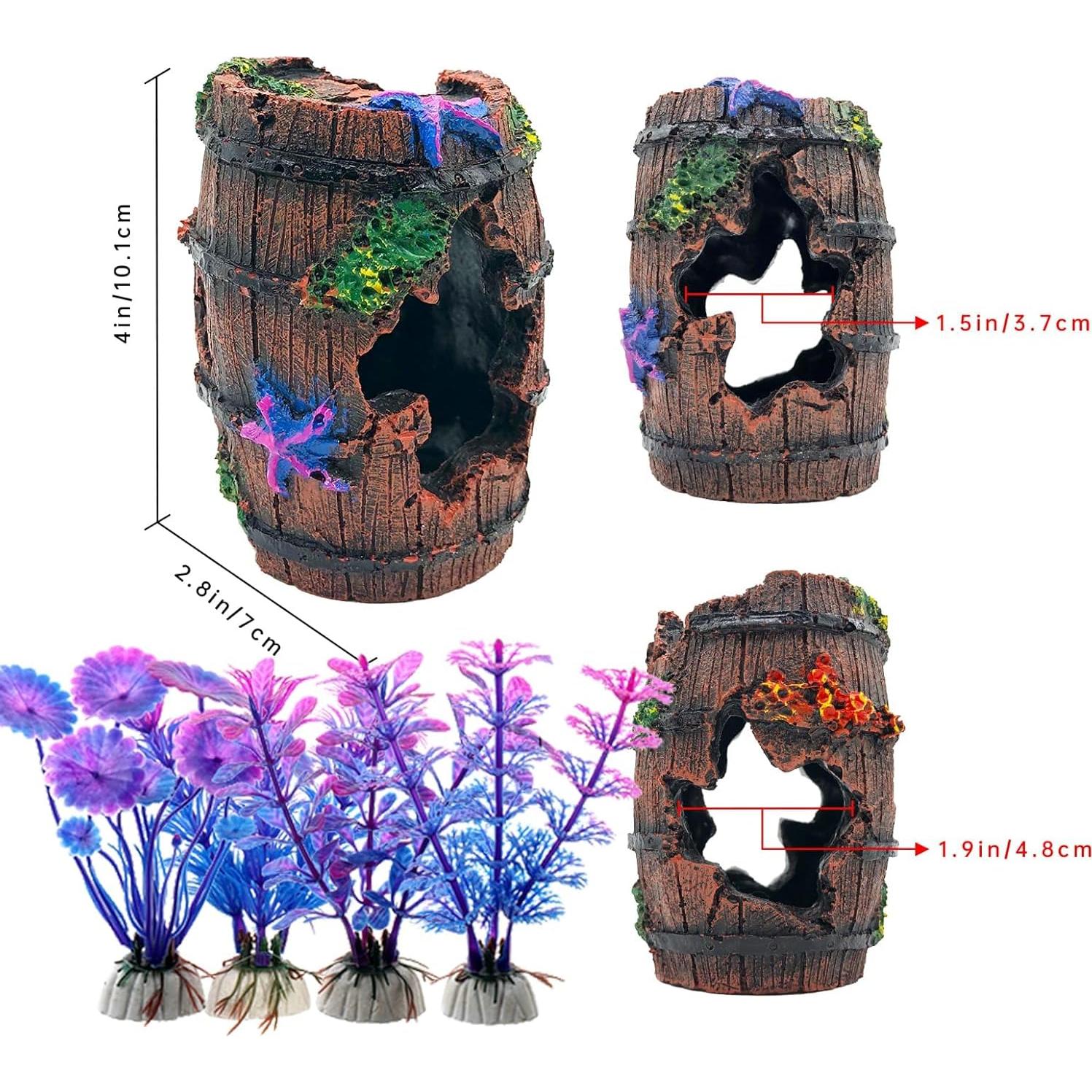 Decoración de Acuario Faeshoo Barril Roto con Plantas 12.7cm