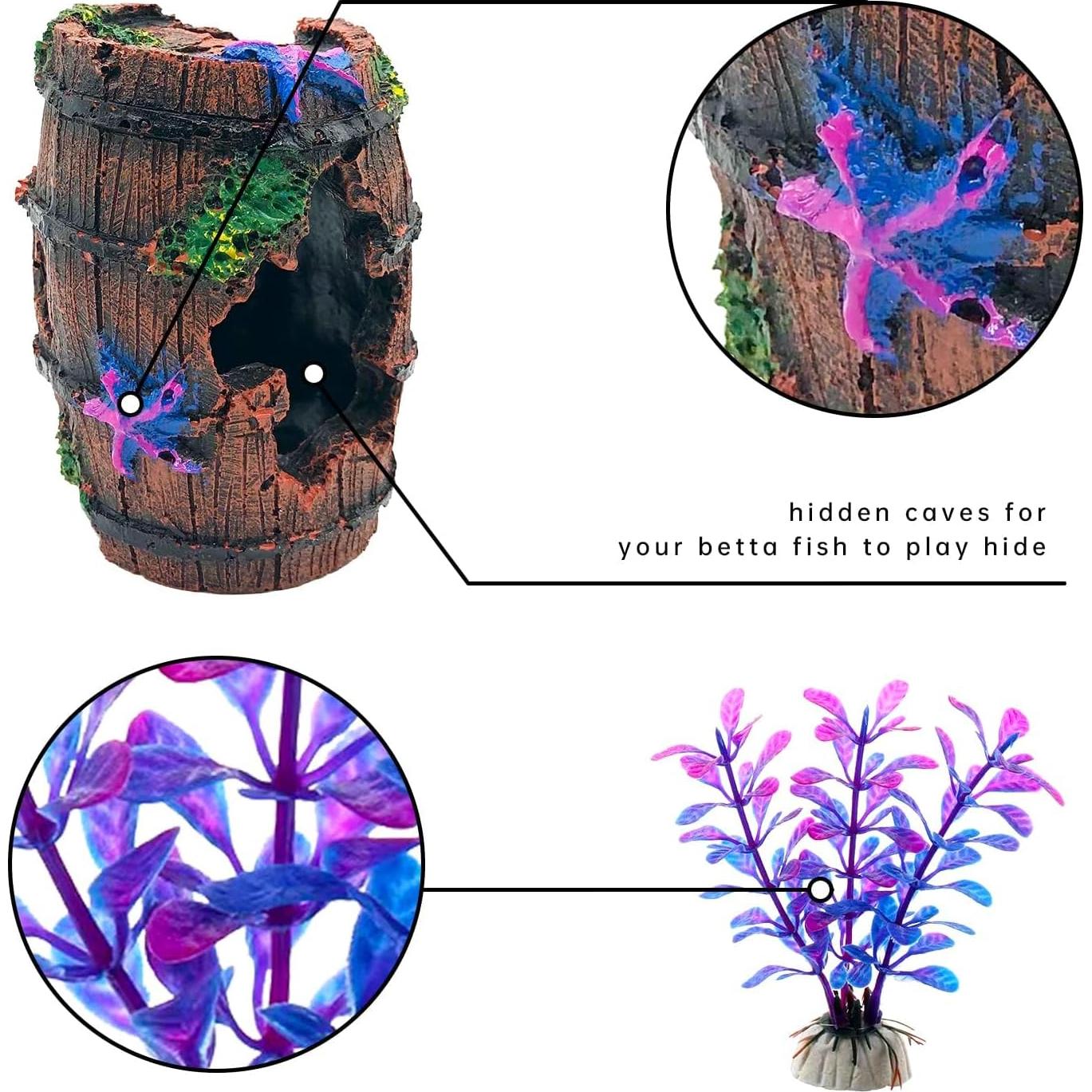 Decoración de Acuario Faeshoo Barril Roto con Plantas 12.7cm