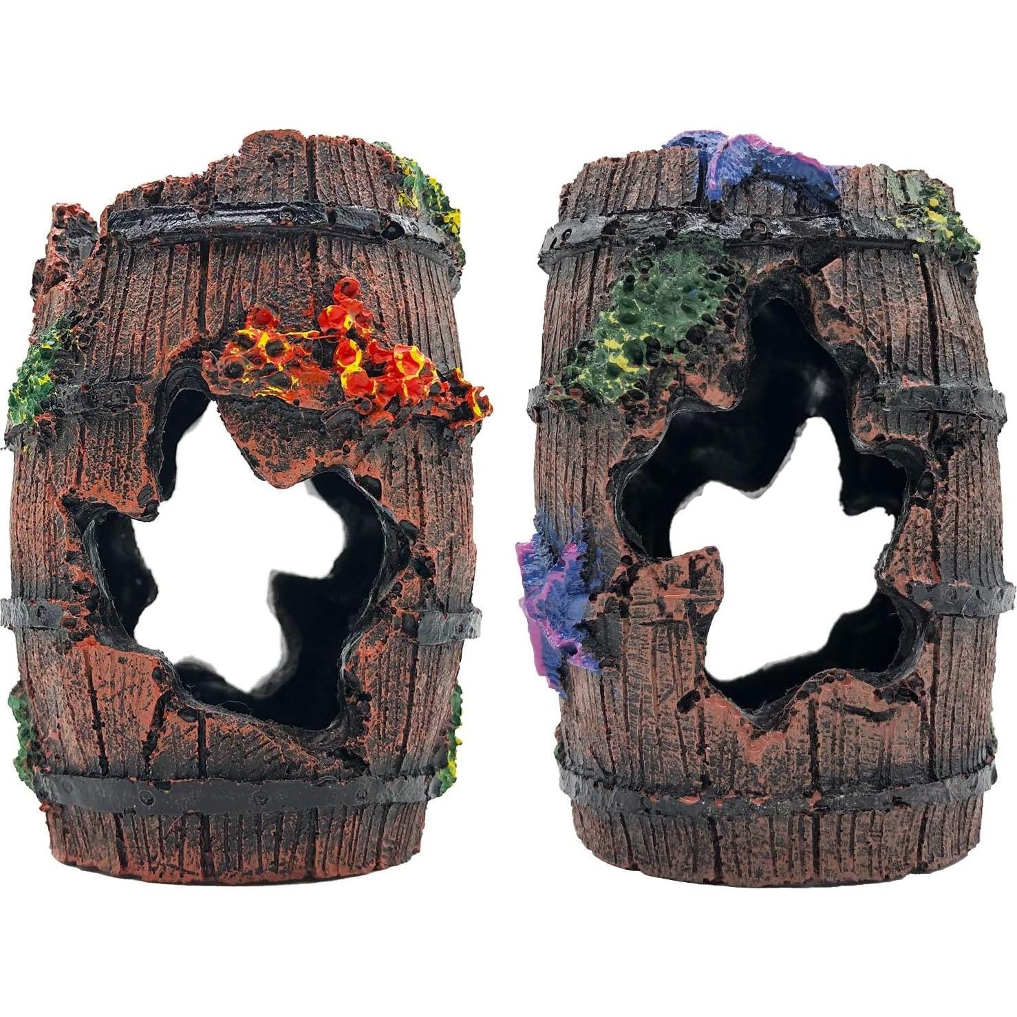 Decoración de Acuario Faeshoo Barril Roto con Plantas 12.7cm